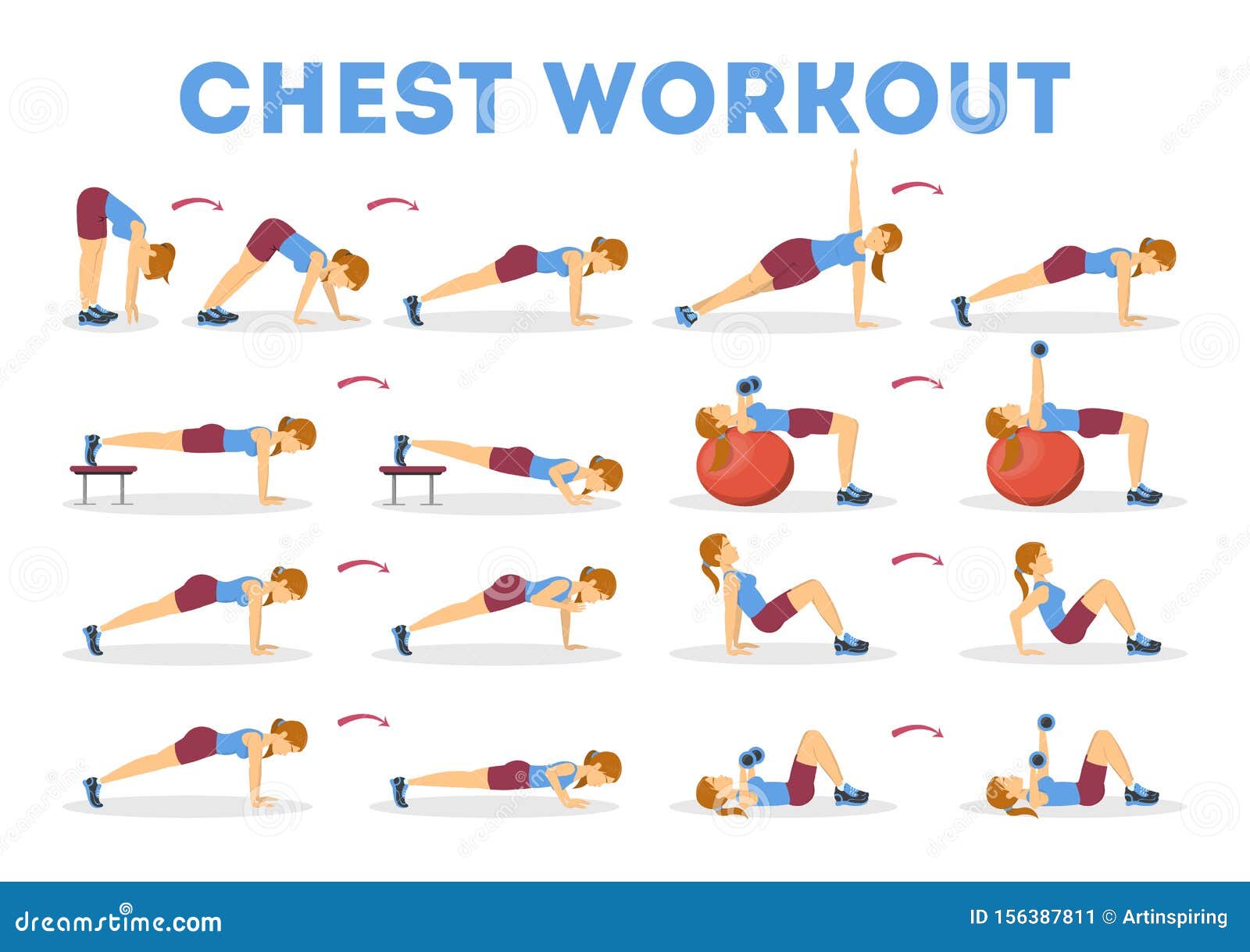 Chest Workout Set. Collection of Exercise for Arm Stock Vector