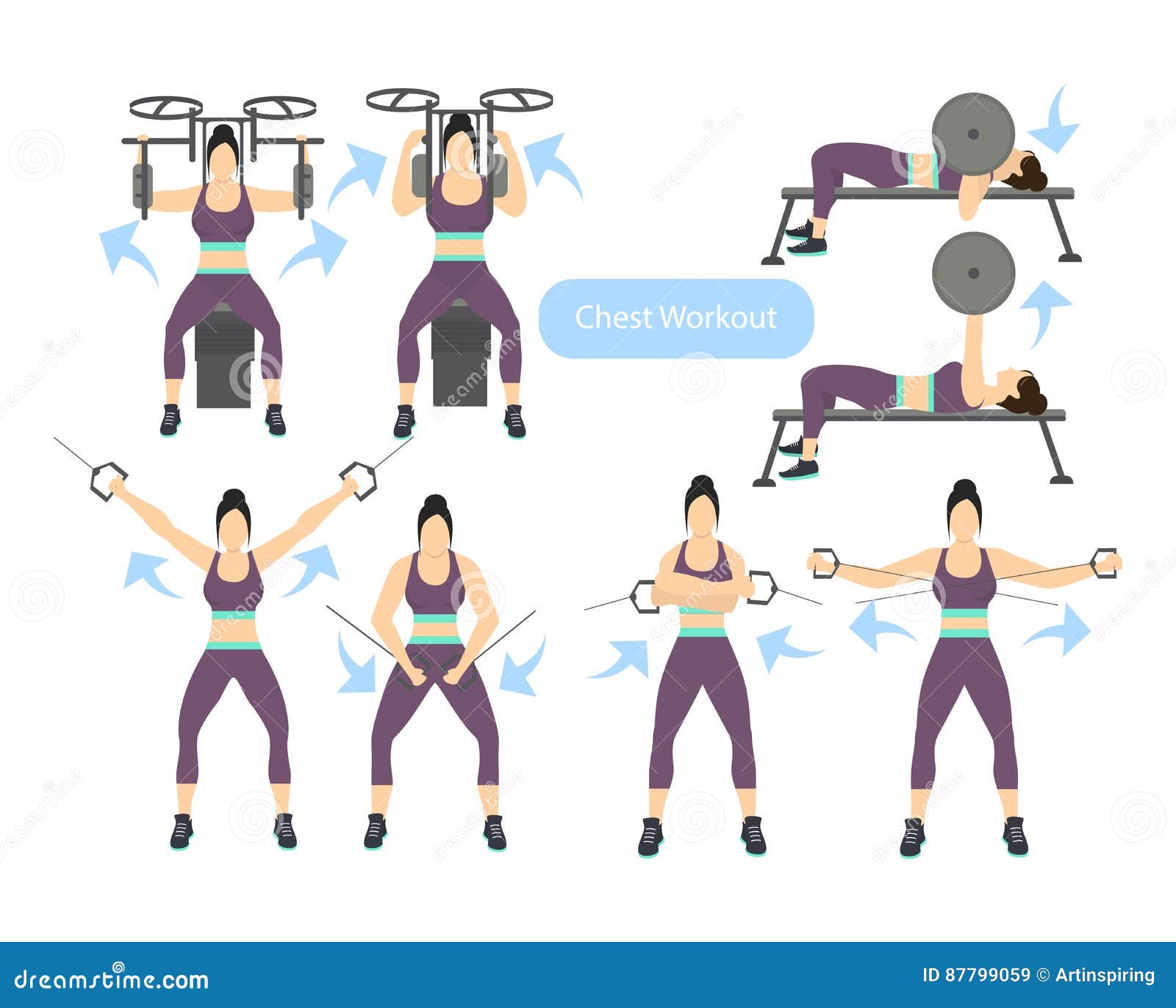 Chest workout set. stock vector. Illustration of fitness - 87799059