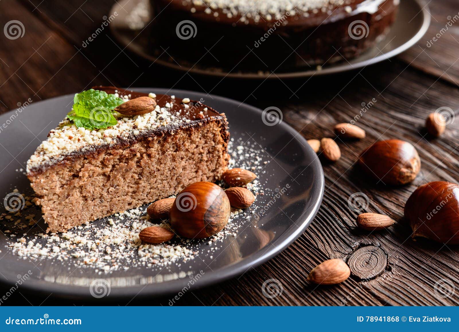 chestnut cake with almonds and chocolate