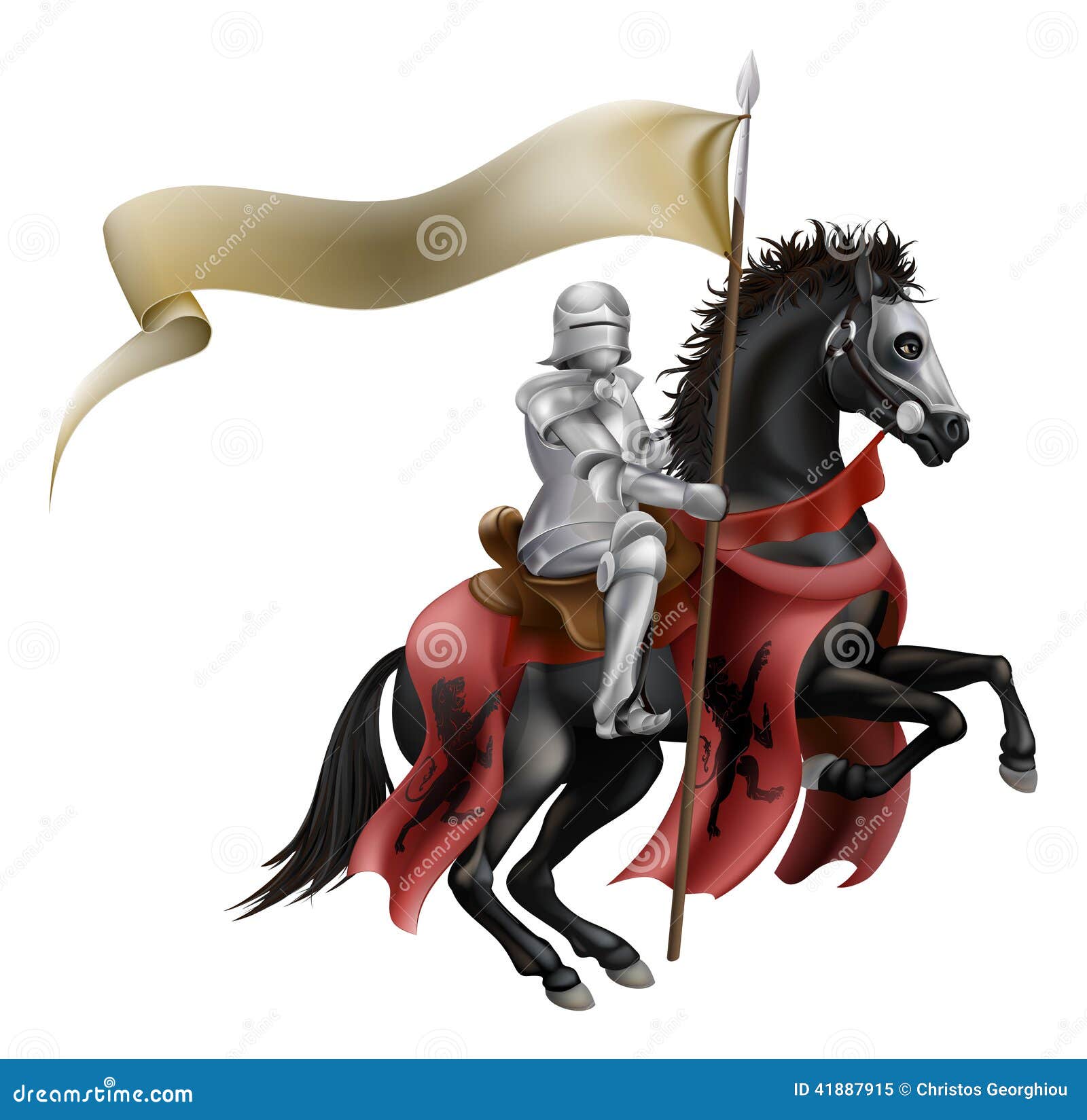 Dessin De Chevalier Sur Un Cheval Facile Chevalier Sur Le Cheval Avec Le Drapeau Illustration de Vecteur