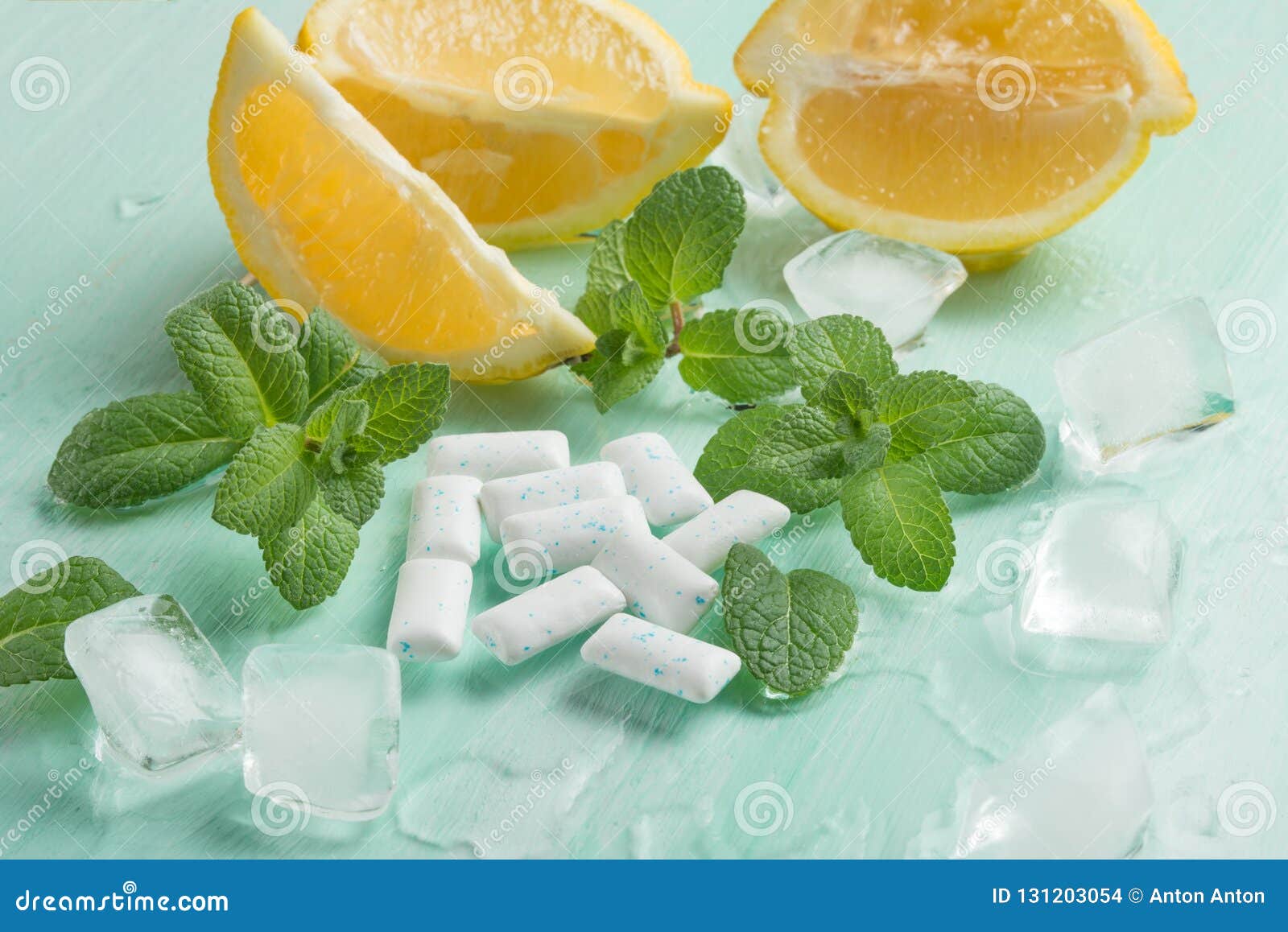 Chewing Gum with Mint and Ice and Lemon Stock Photo Image of closeup