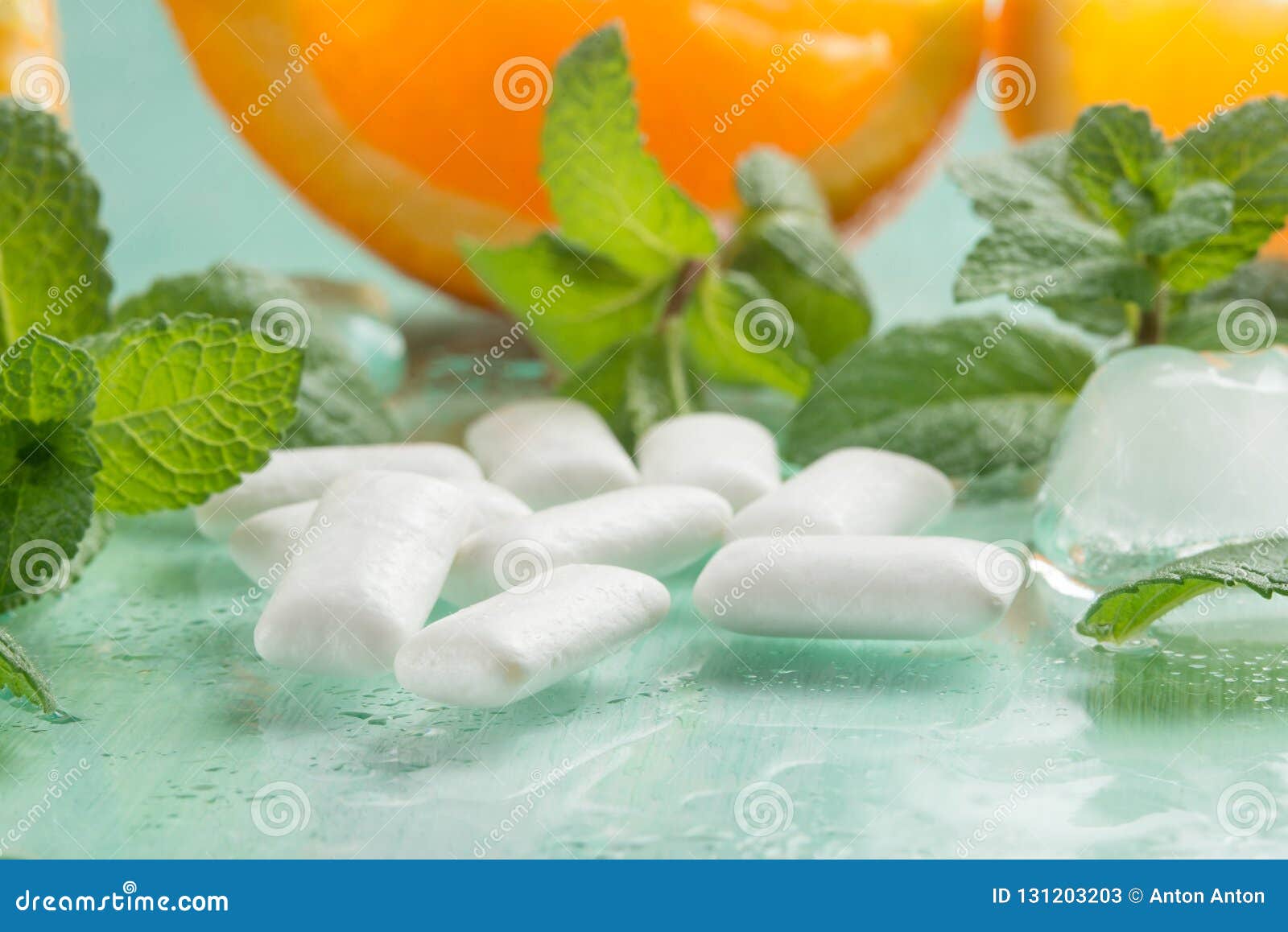 Chewing Gum with Mint and Ice and Orange Stock Image Image of