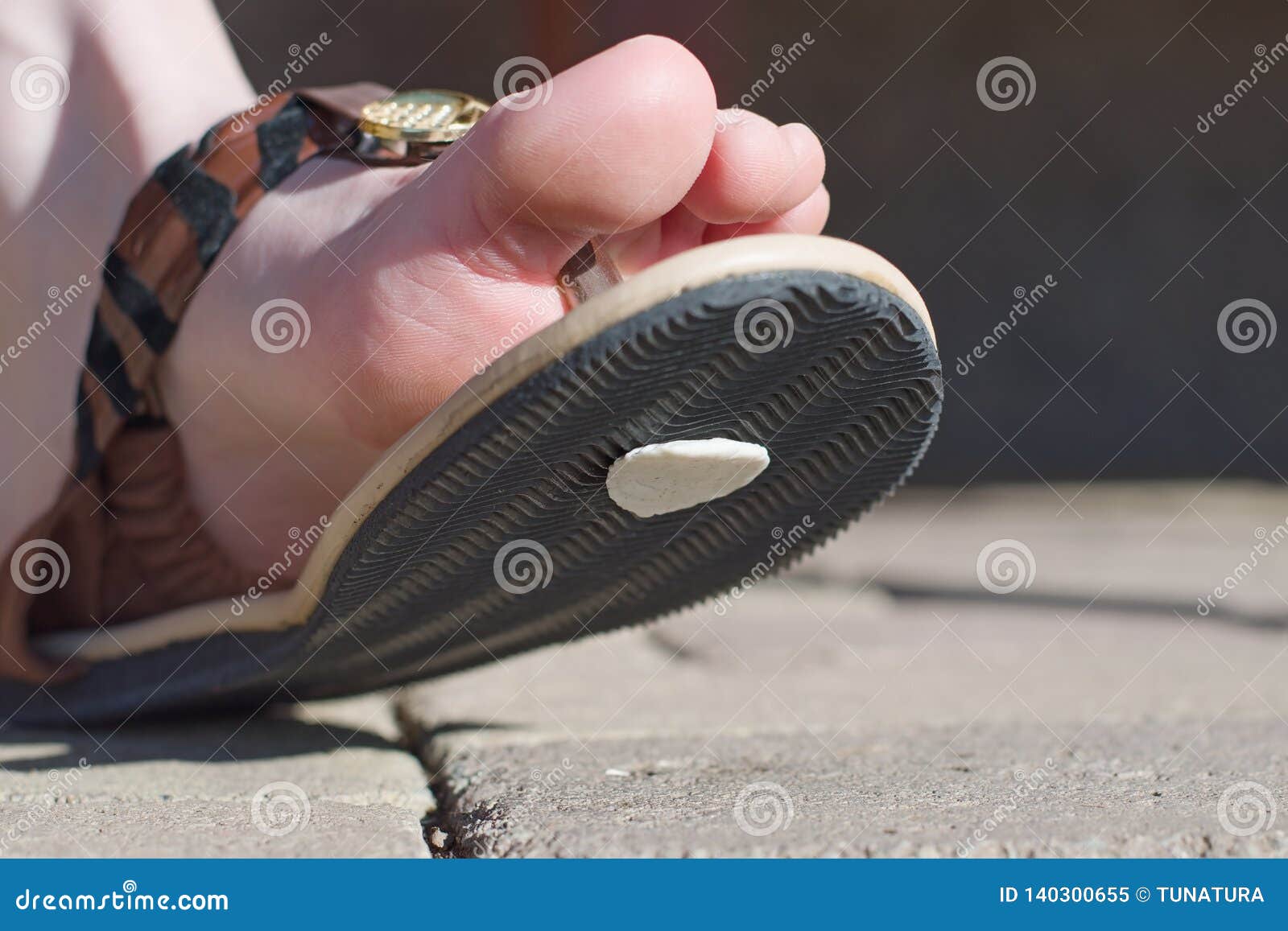 Chewing Gum on the Shoes, Gum Spit Out on the Pavement, Step on Stock ...