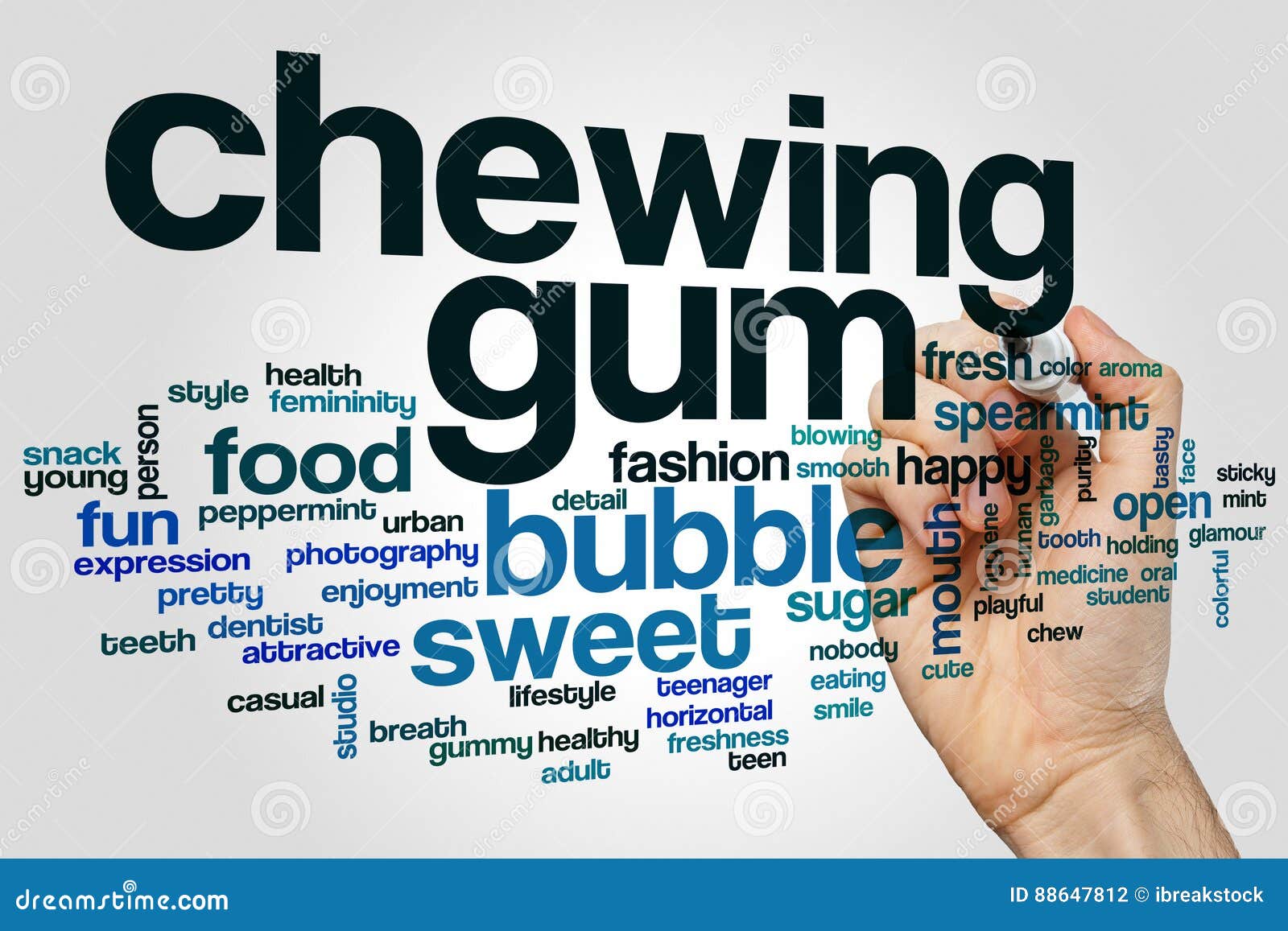 Chewing Gum Word Cloud Concept on Grey Background Stock Illustration