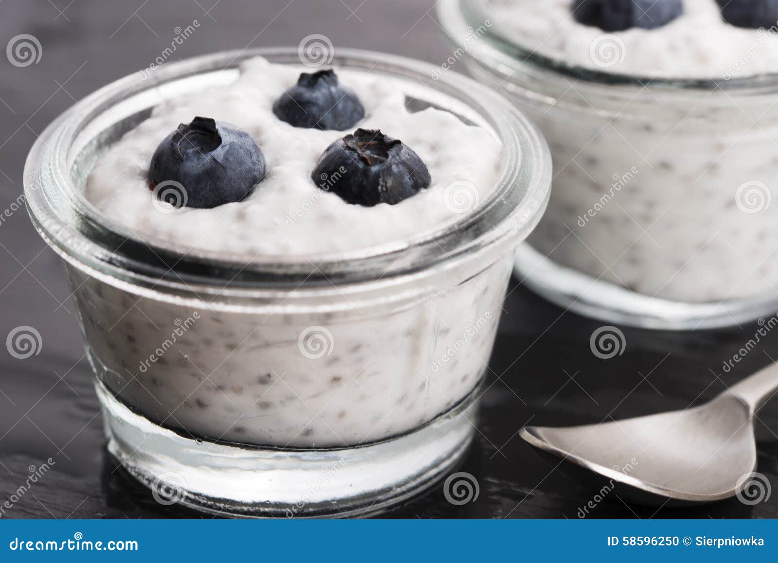 Chia Pudding with Coconut Milk and Blueberry Stock Photo Image of