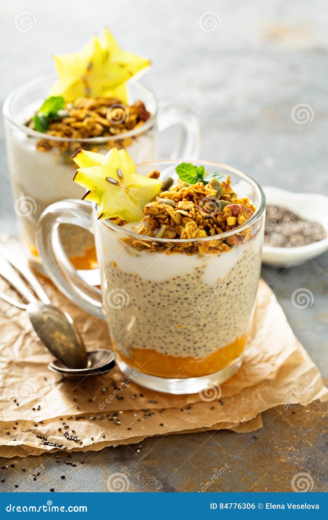 Chia Pudding with Exotic Fruits and Granola Stock Photo Image of