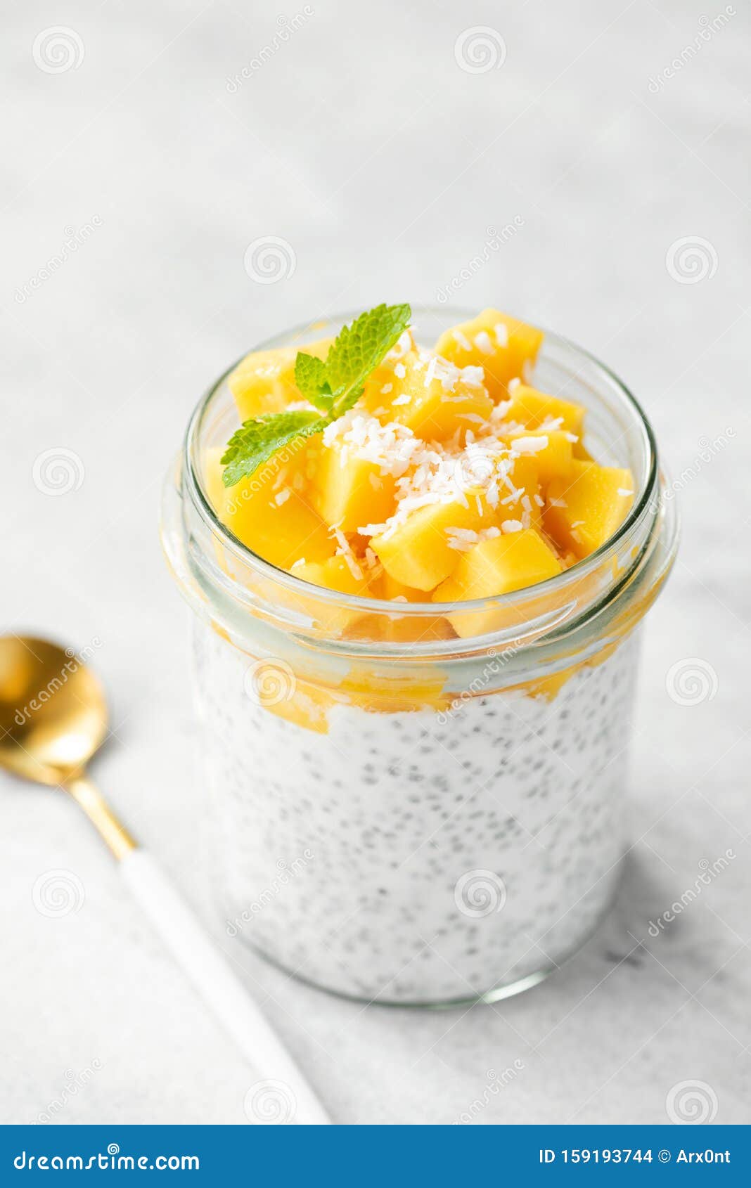 Chia Seed Pudding with Mango and Coconut Milk Stock Photo Image of
