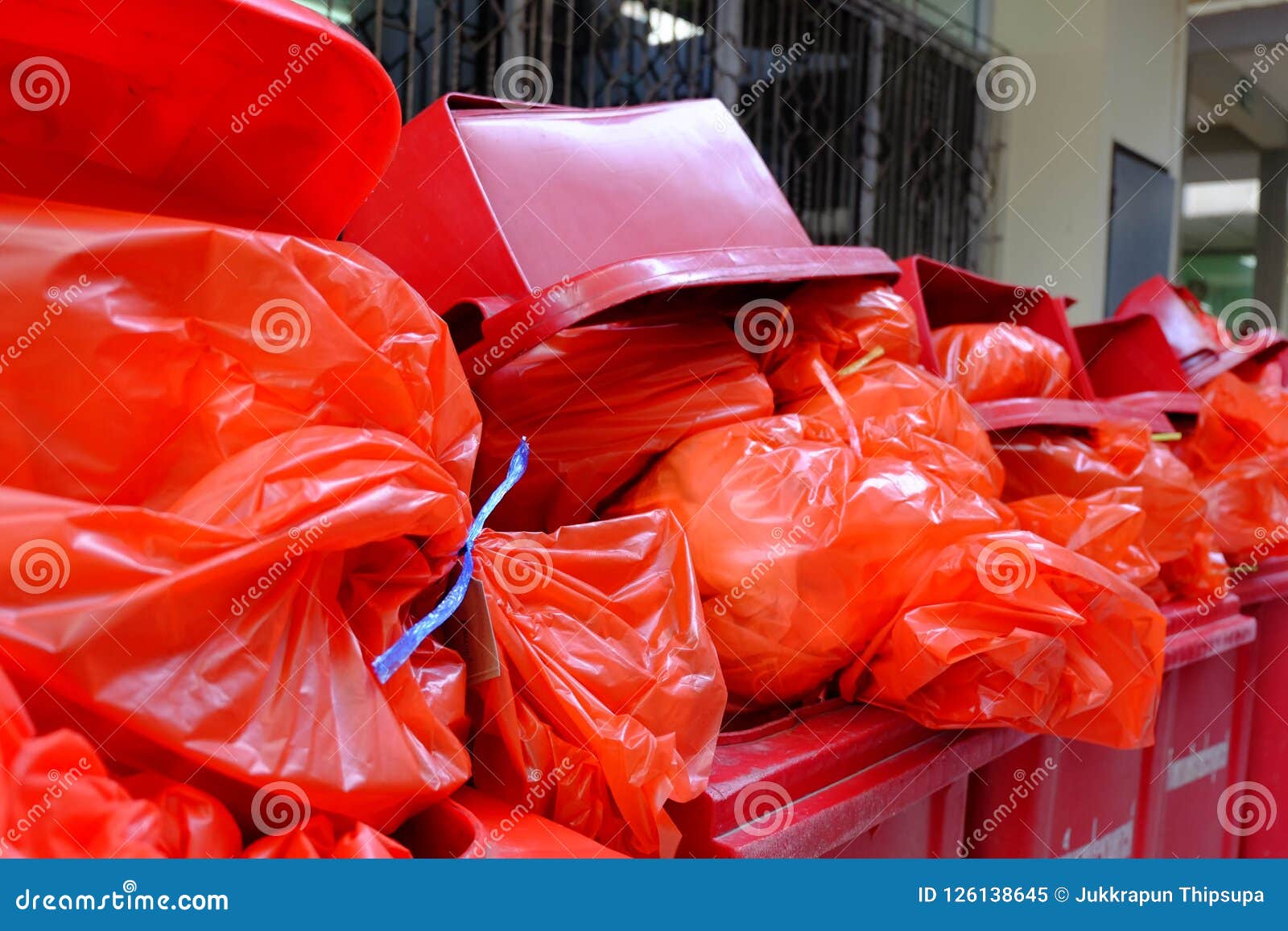 Chiang Rai, Thailand - September 6, 2018:Infected Garbage Bag,Red