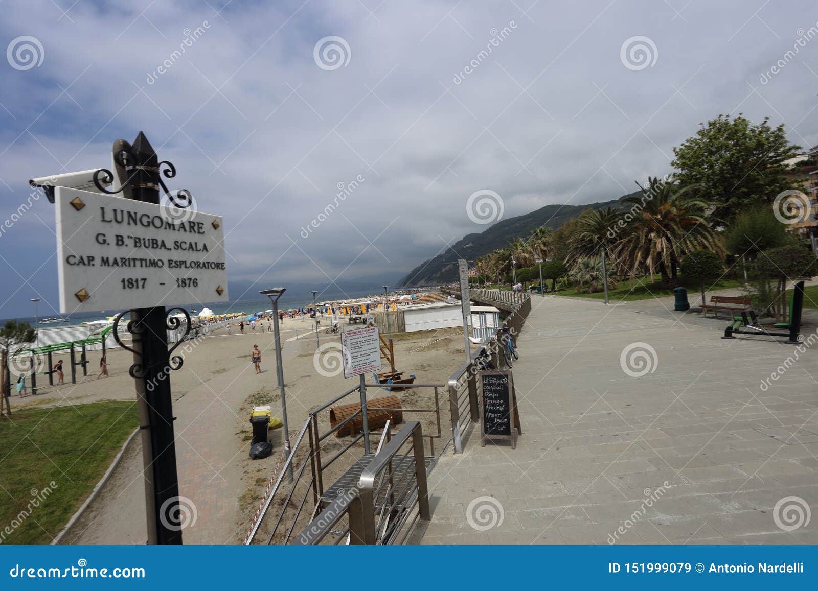 The Beach in Chiavari on Lungomare Editorial Stock Image Image of
