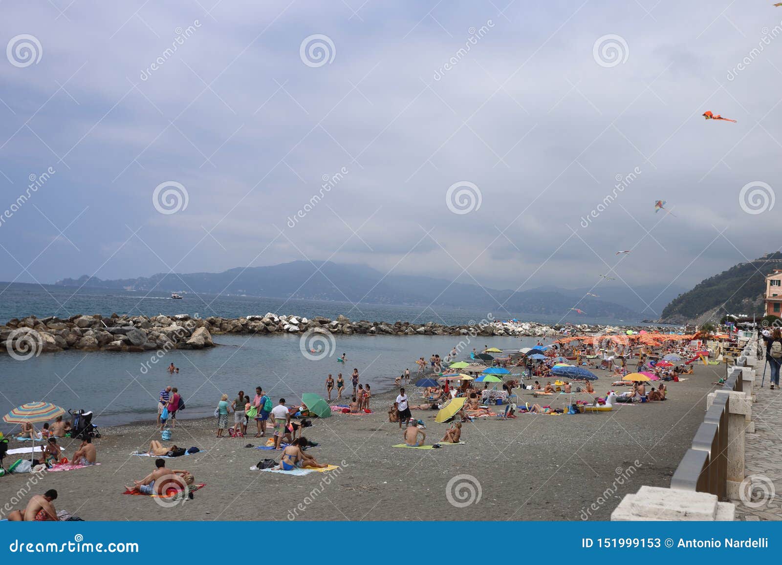 The Beach and Promenade of Chiavari with Bathers Editorial Stock Photo Image of genoa, urban