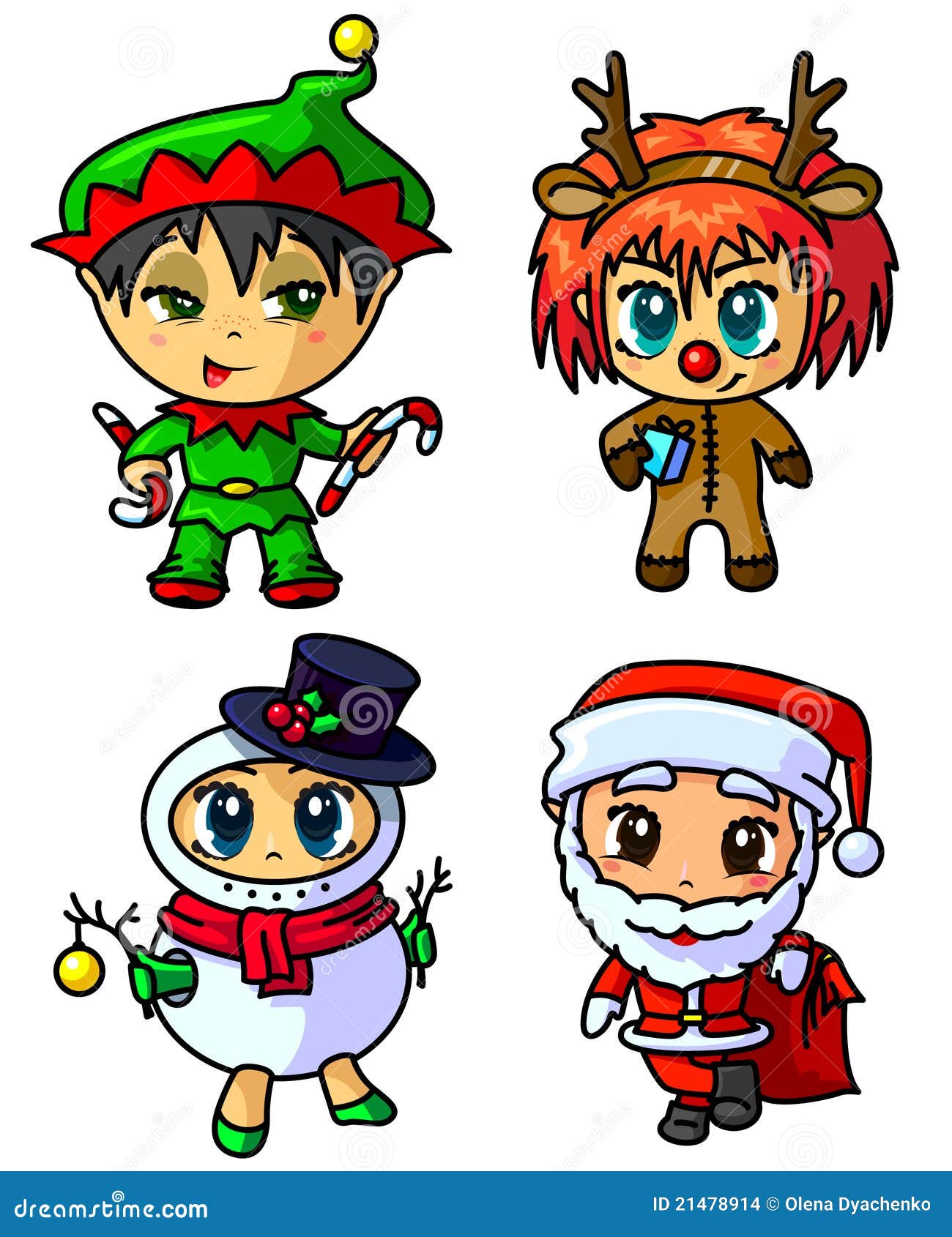 Feliz Natal, ilustração de desenho animado de Kawaii Chibi