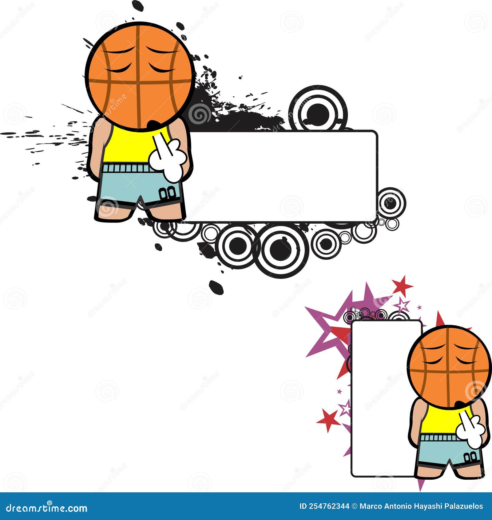 Chibi Funny Basketball Ball Head Kid Cartoon Expression Billboard Set