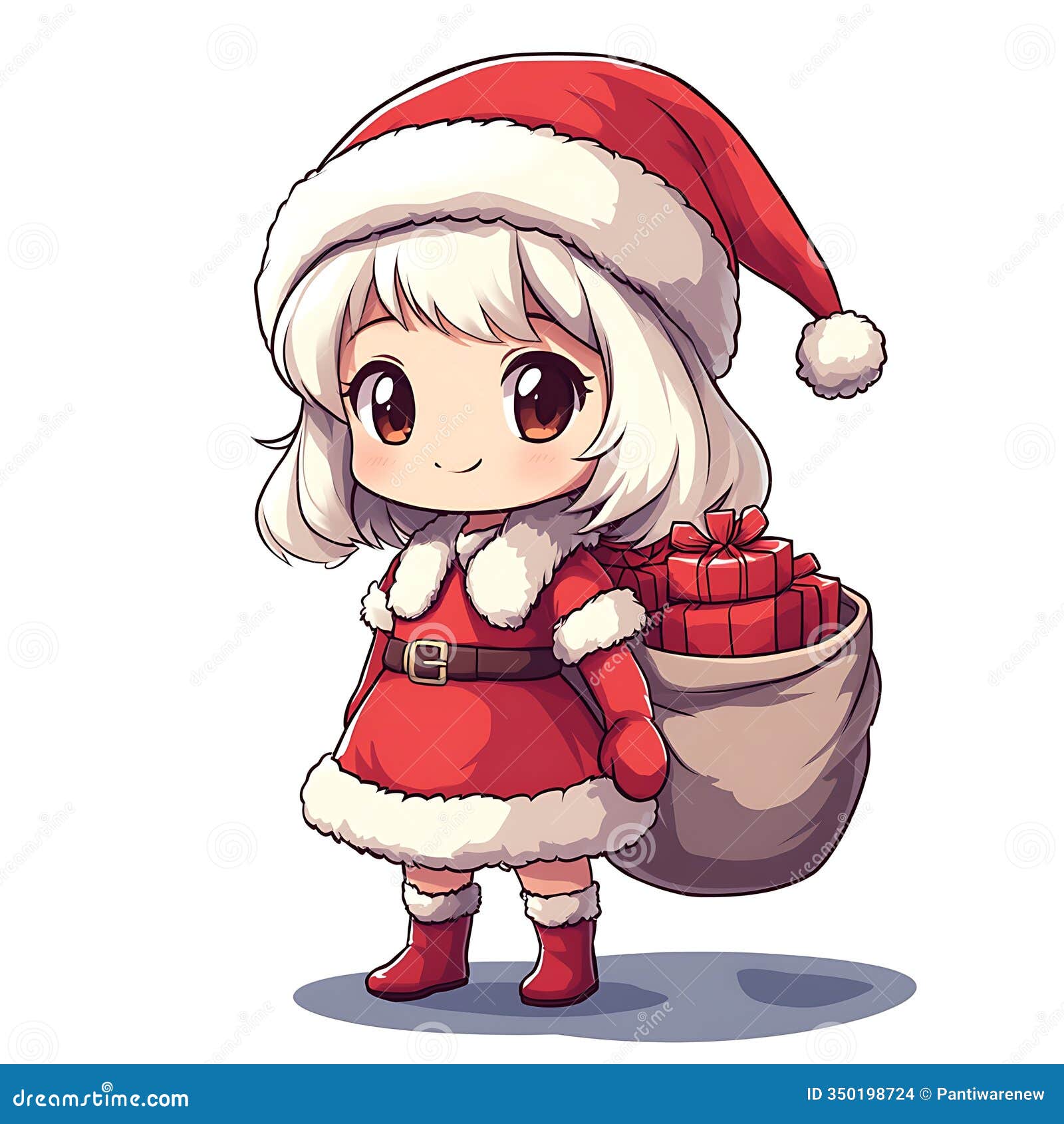 chibi girl dressed as santa with gift sack