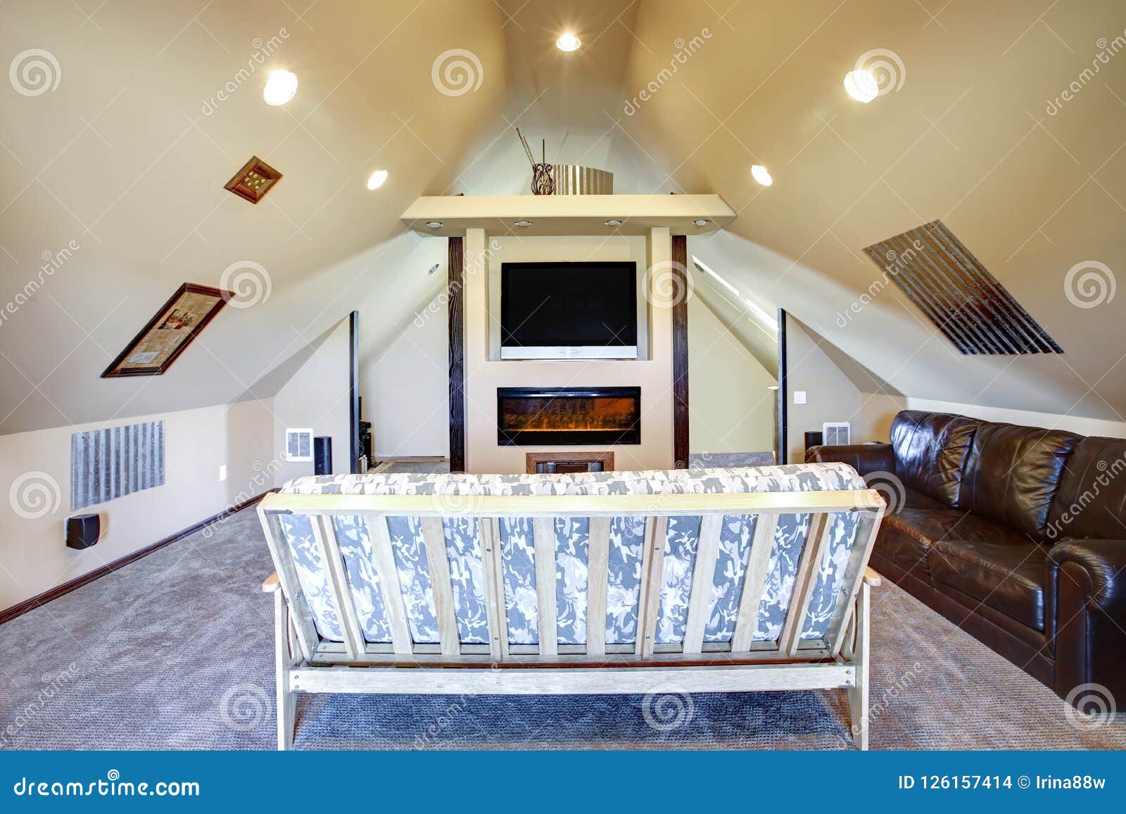 Chic Attic Living Room With Sloped Ceiling Stock Photo Image Of