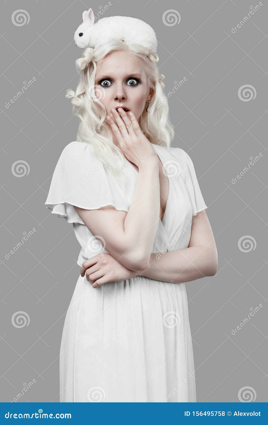 Chica Albina Rubia En Elegante Vestido Posando Con Lindo Conejo Foto de  archivo - Imagen de concepto, ojos: 156495758