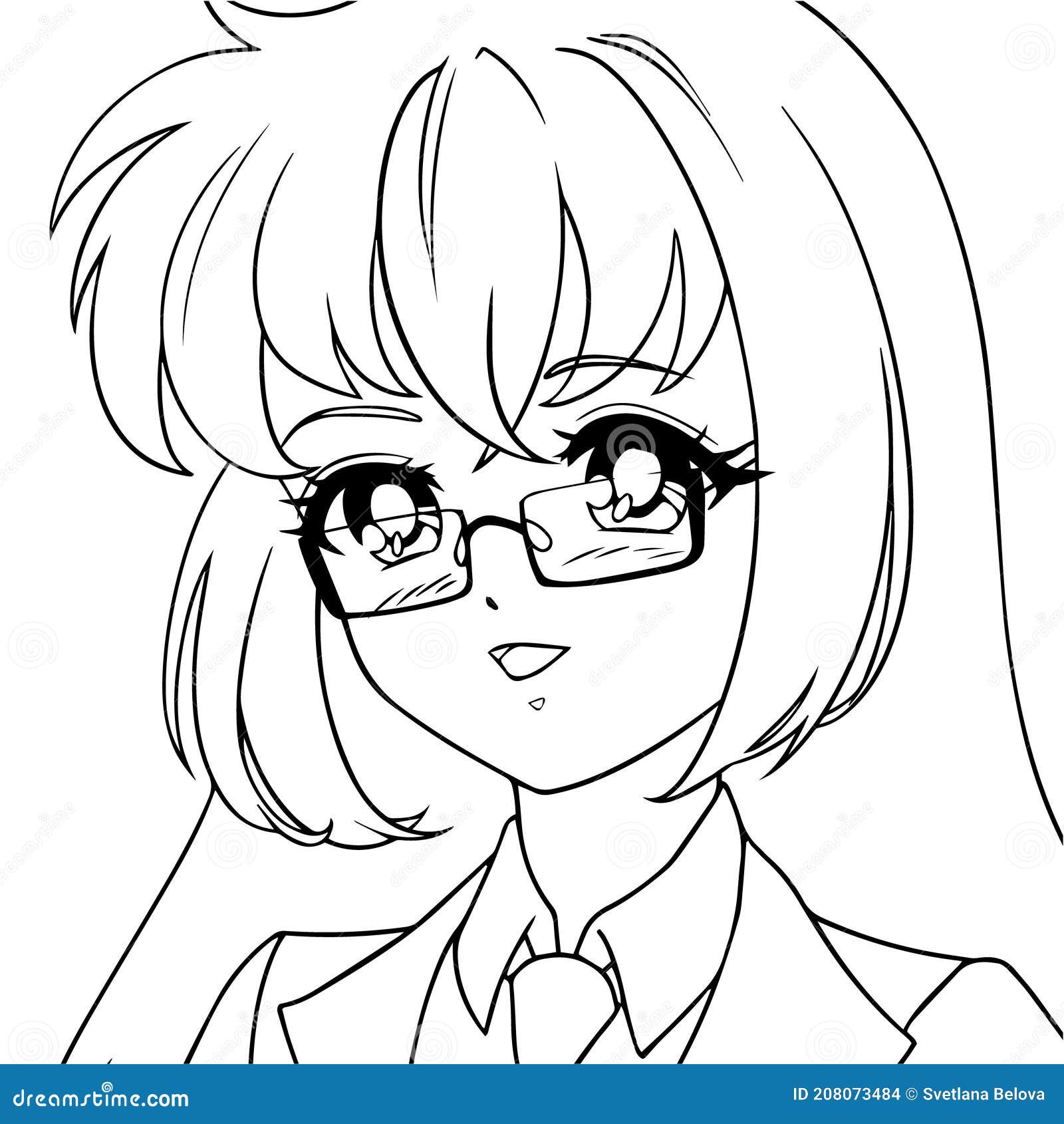 Chica Anime Lindo Con El Pelo Largo Usando Gafas Ilustración del Vector -  Ilustración de emociones, diferente: 208073484