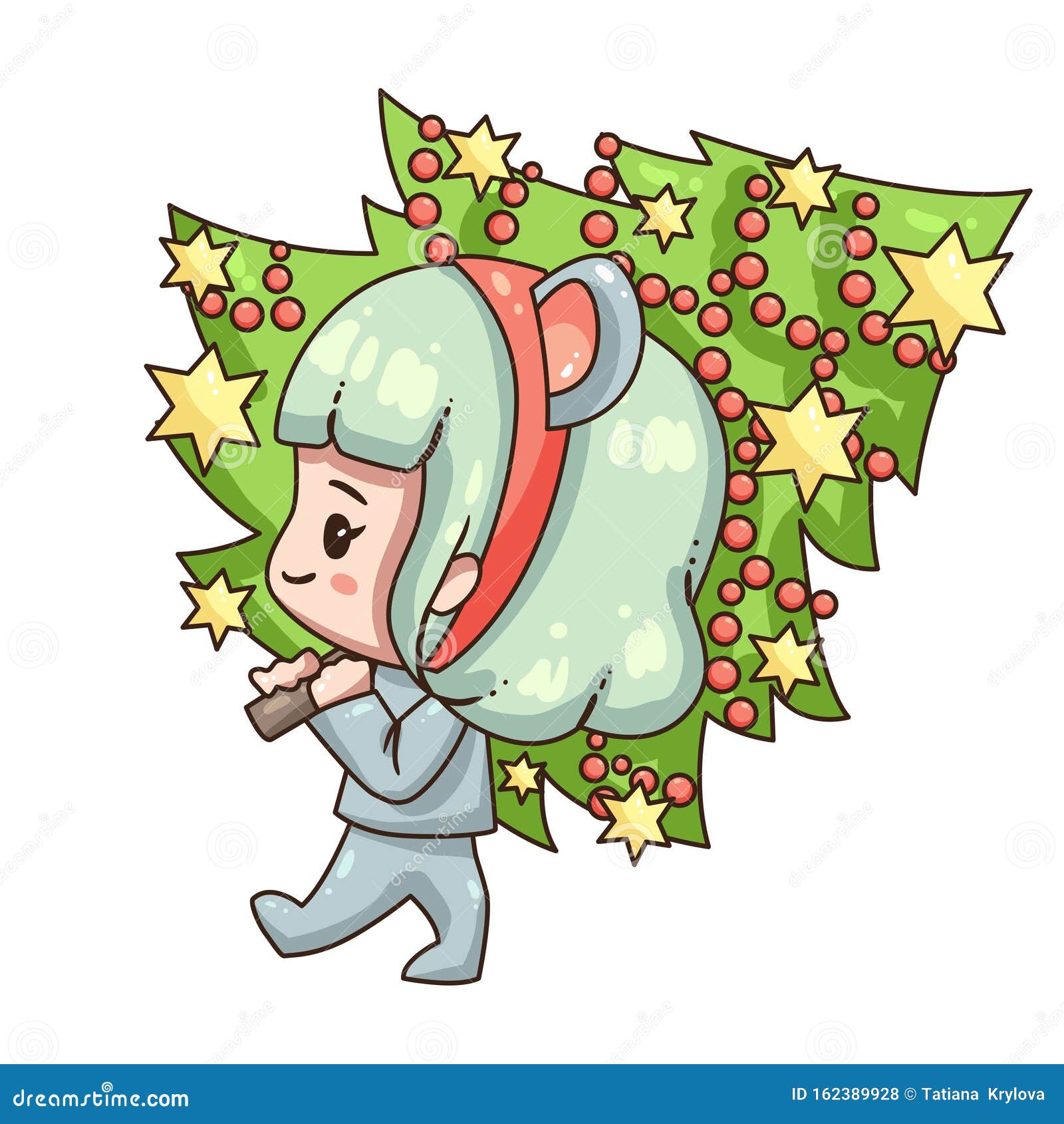 Chica con árbol de Navidad ilustración del vector. Ilustración de poco - 162389928 Chica con árbol de Navidad ilustración del vector. Ilustración de poco - 162389928