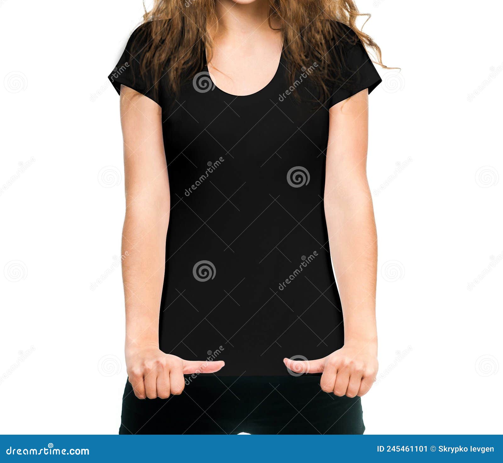 Pronombre Accidental Decano Chica con camiseta negra imagen de archivo. Imagen de frente - 245461101