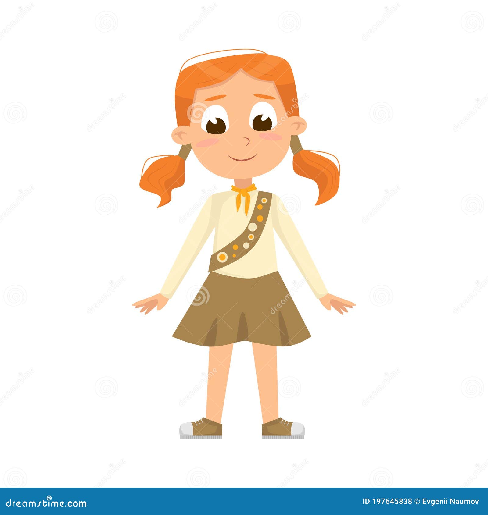 Chica De Café, Personaje Infantil De Escuela Primaria En Uniforme,  Vacaciones De Verano, Diseño De Dibujos Animados Ilustración del Vector -  Ilustración de campo, equipo: 197645838