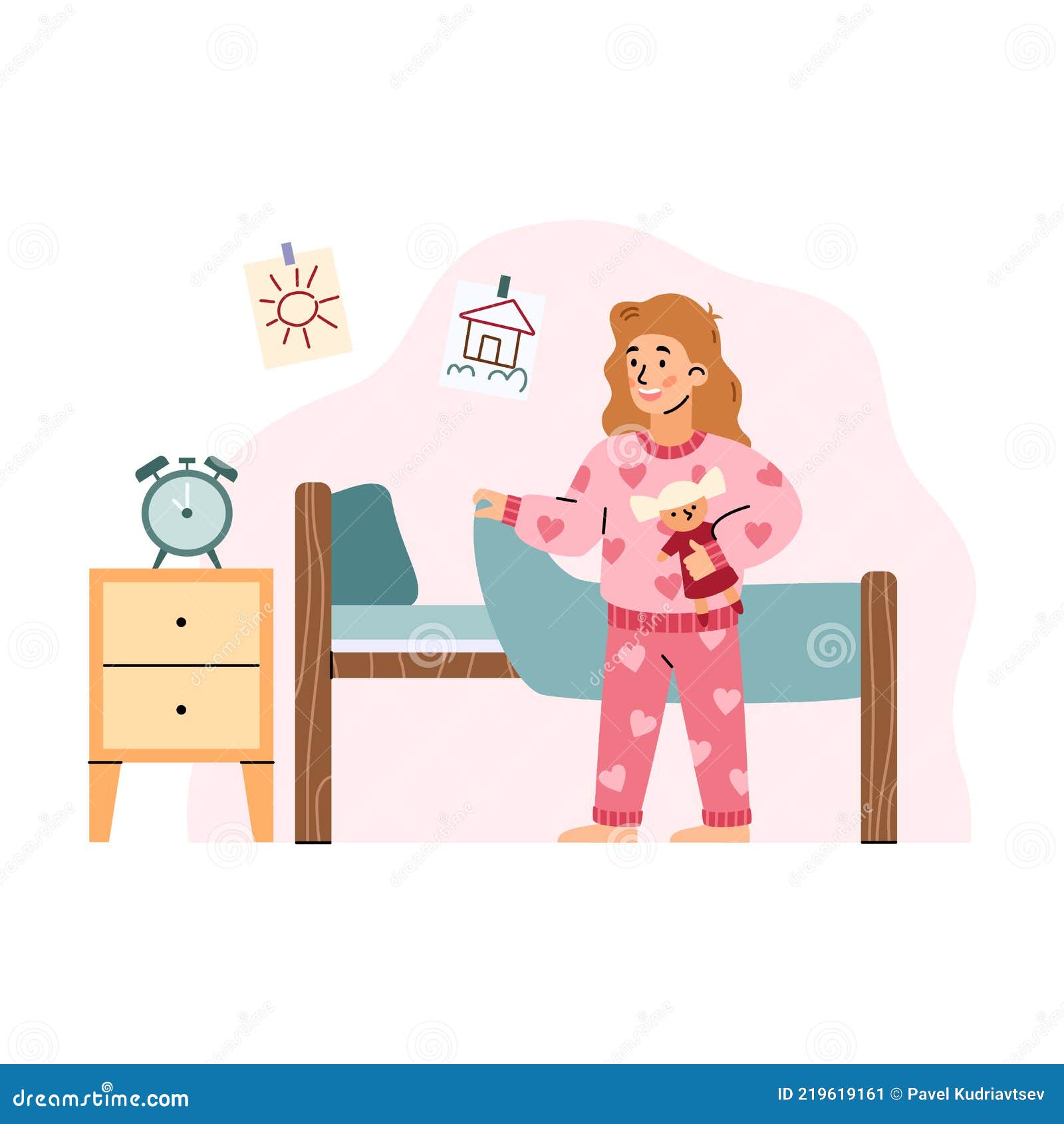 Chica Linda En Pijama Rosa Ir a La Cama Dibujo Animado Vector Ilustración  Aislado. Ilustración del Vector - Ilustración de feliz, persona: 219619161