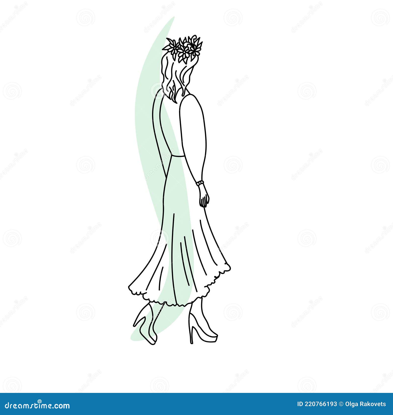 Chica Modelo De Espalda En Contorno De Corona Dibujo De Una Chica En Un Vestido Con El Pelo Ondulado En Un Punto Verde Suave Ilustración del Vector - Ilustración de modelo, enrollamiento: Chica Modelo De Espalda En Contorno De Corona Dibujo De Una Chica En Un Vestido Con El Pelo Ondulado En Un Punto Verde Suave Ilustración del Vector - Ilustración de modelo, enrollamiento: