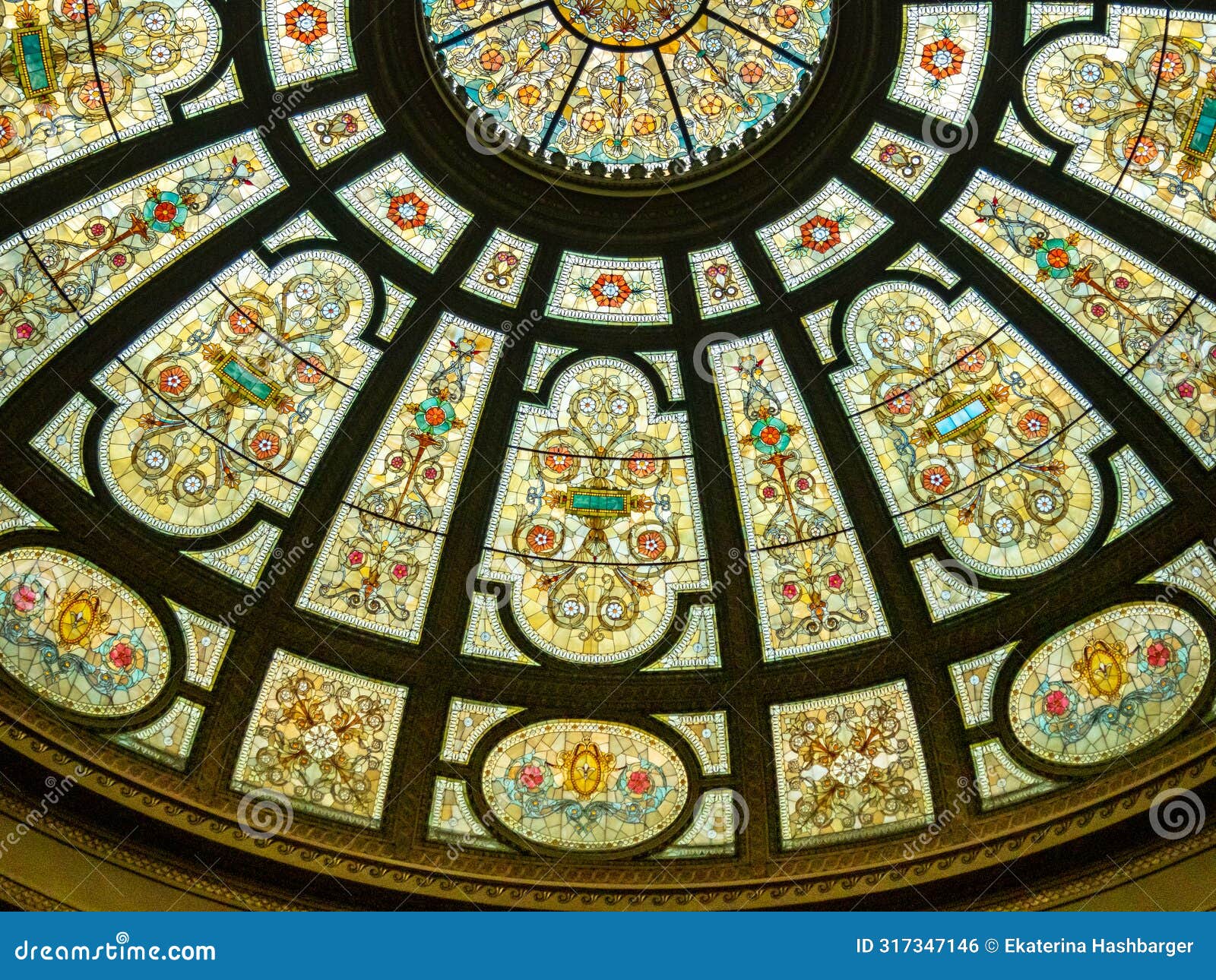 tiffany glass dome of chicago cultural center in chicago, illinois