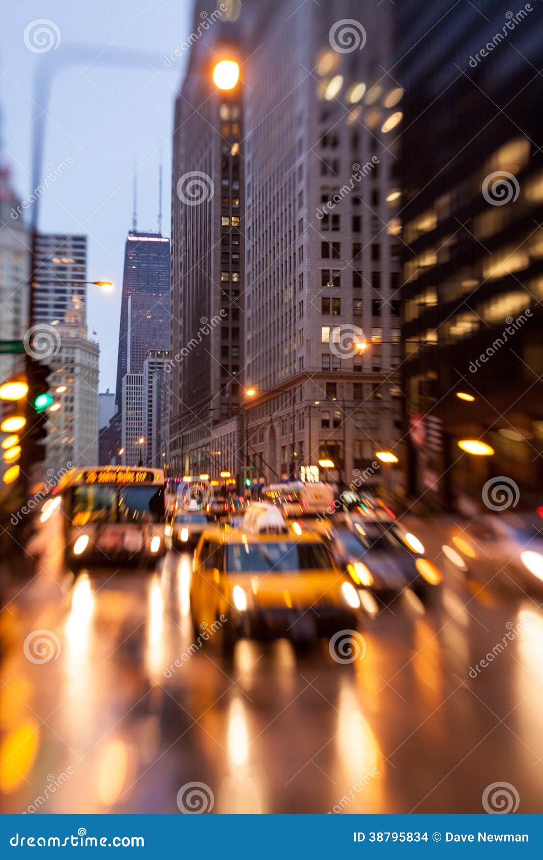 Chicago, Illinois Rush Hour in the Rain Stock Photo Image of building