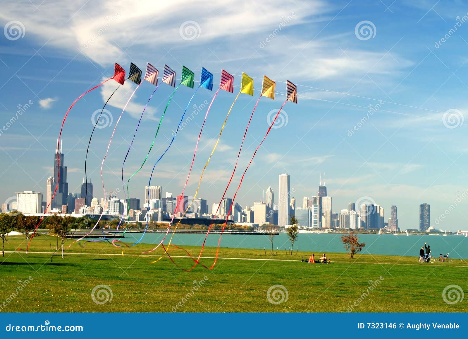 Chicago Skyline and Kites stock photo. Image of exterior 7323146