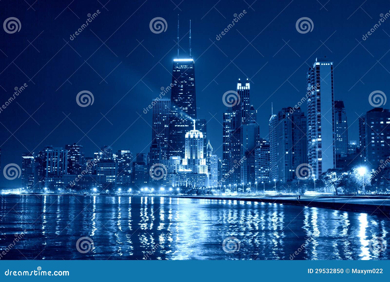 Chicago Skyline at Night stock photo. Image of lifestyle 29532850