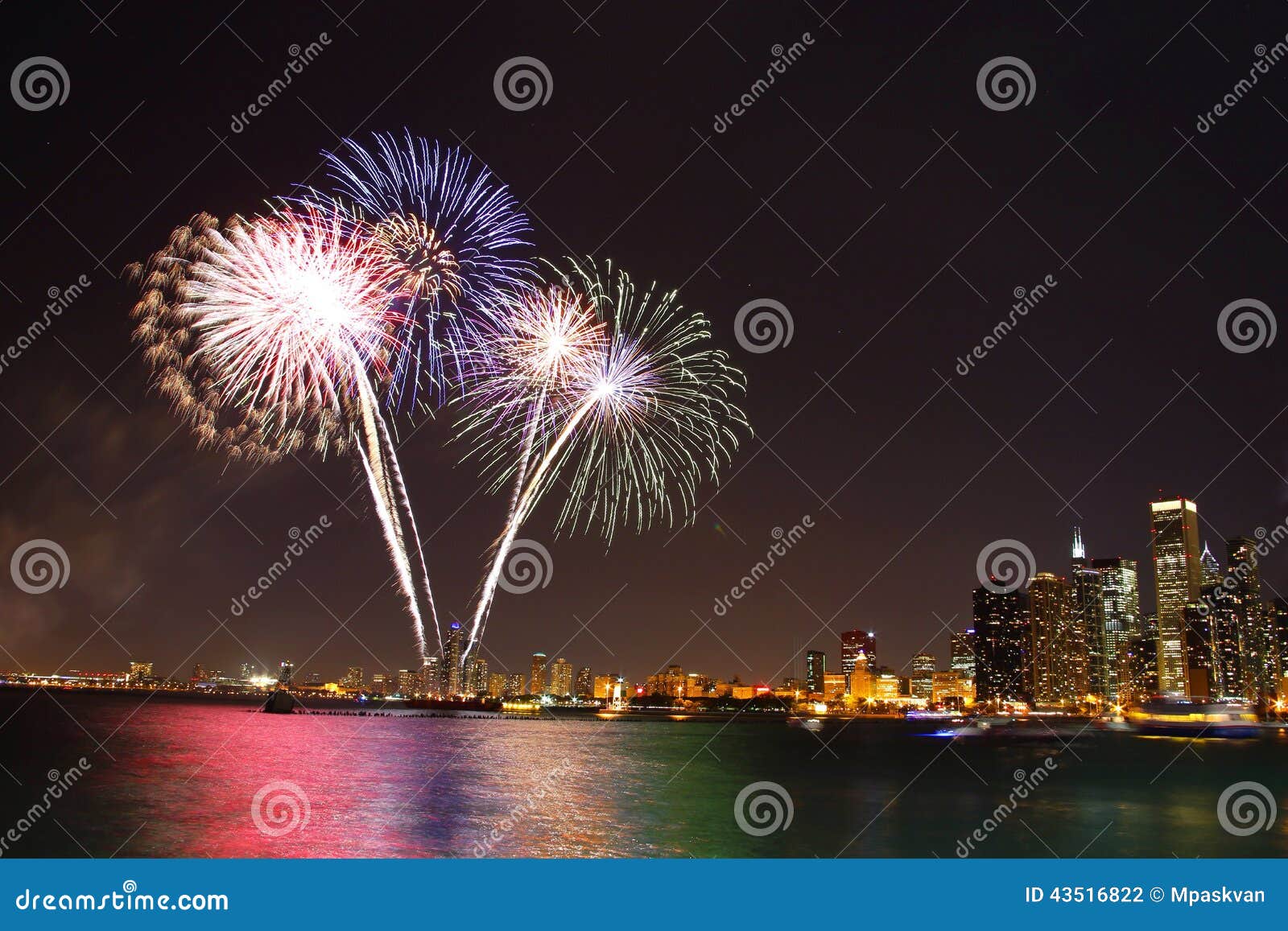 Chicago summer fireworks stock photo. Image of michigan 43516822