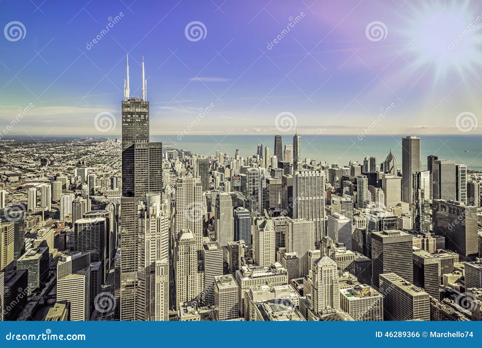Chicago Sunrise Skyline Aerial Panorama Stock Photo Image of chicago