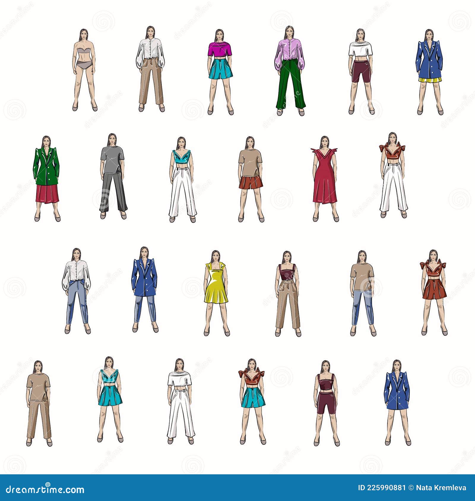 Chicas De Diferente Apariencia Del Armario Básico. Varias Opciones De Moda Para Combinar De Toda La Ropa Es Separa Ilustración del Vector - Ilustración de ropa, base: 225990881
