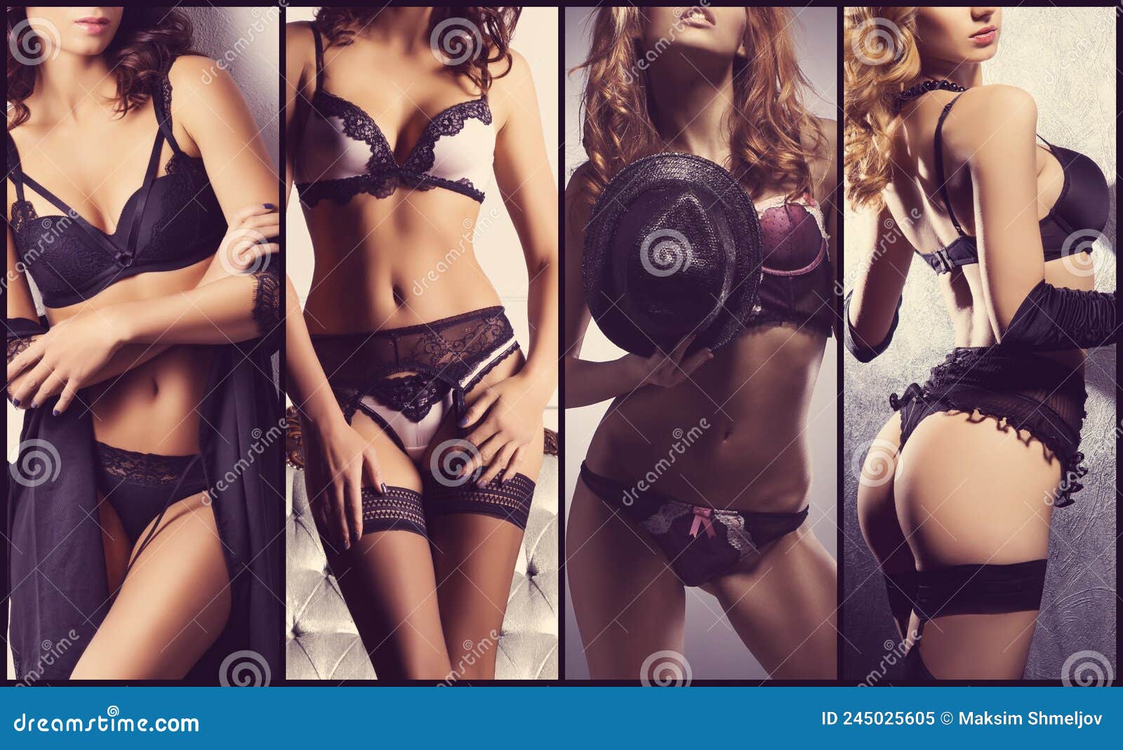 Chicas Sexys Lencería Collage De Colección De Ropa Interior. de - Imagen de primer, morena: 245025605