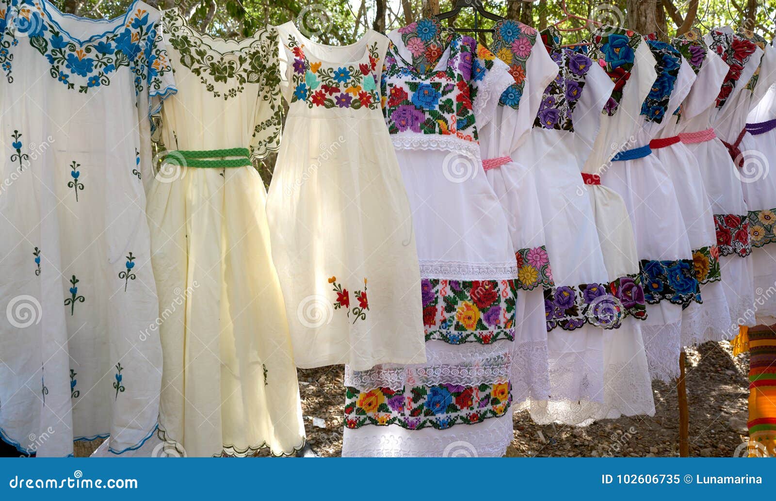 Chichen Itza Embroided Dresses Mexico Stock Image - Image of colorful ...
