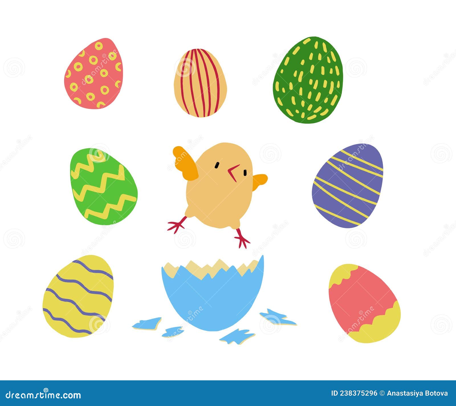 Chick and Eggs Set. Cute Hand Draw of Chicks with an Egg. Children S Print Stock Vector