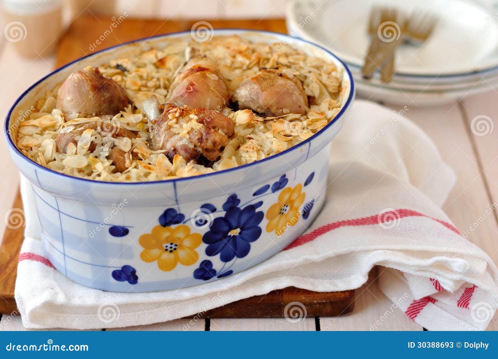 Chicken and Almond Pilaf stock image. Image of oriental 30388693