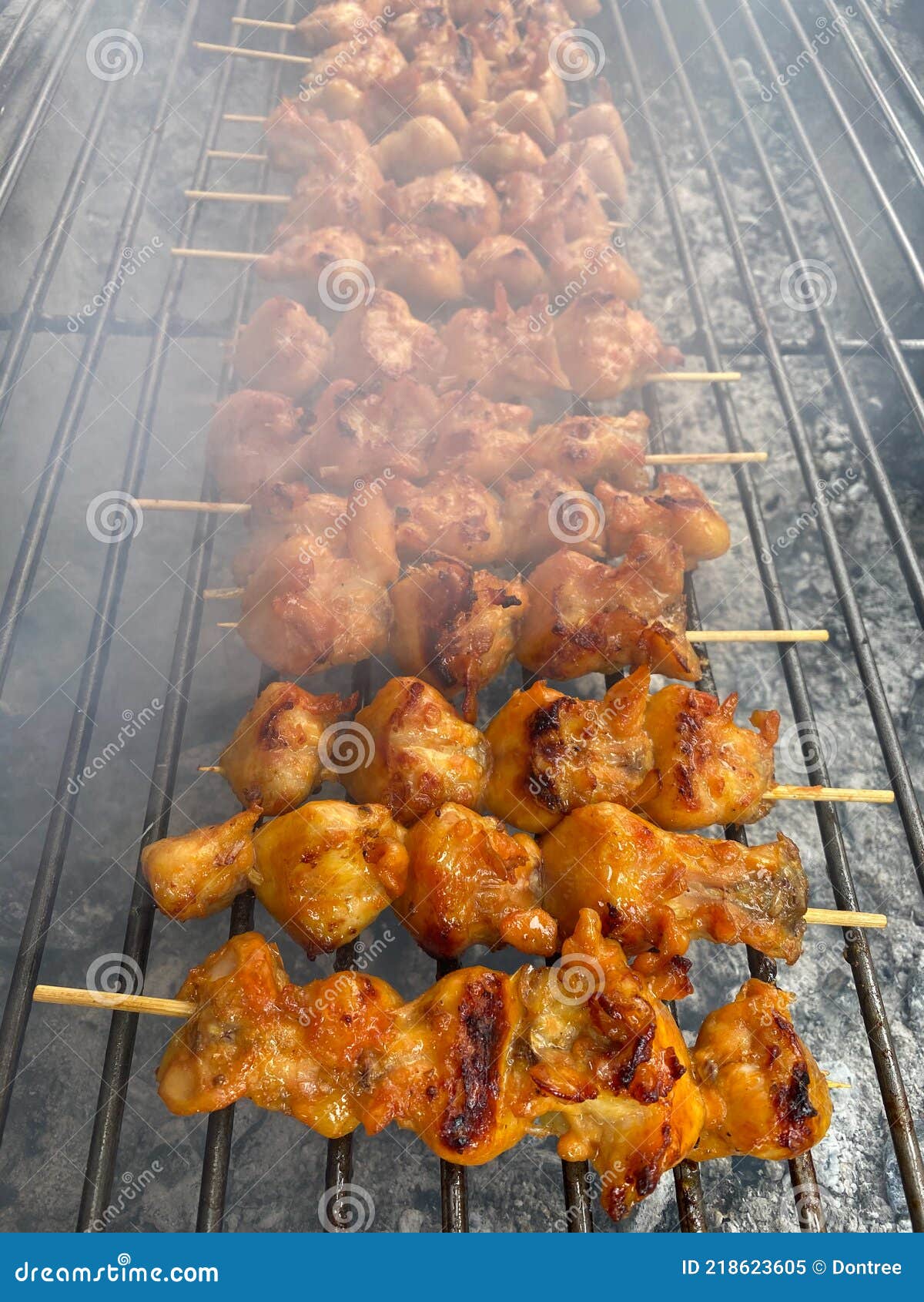 Chicken in Skewered on the Stove. Top View Stock Photo - Image of cuisine,  cooking: 218250888