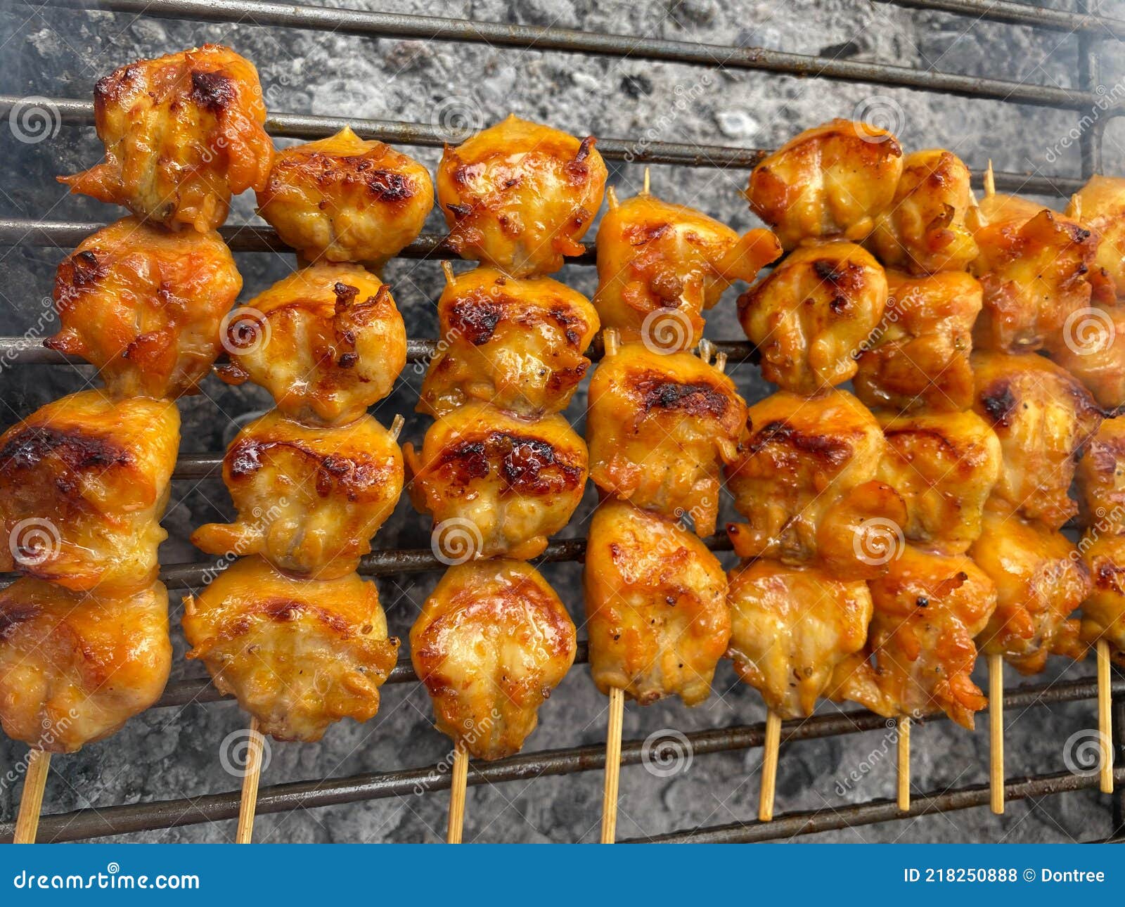 Chicken in Skewered on the Stove. Top View Stock Photo - Image of cuisine,  cooking: 218250888