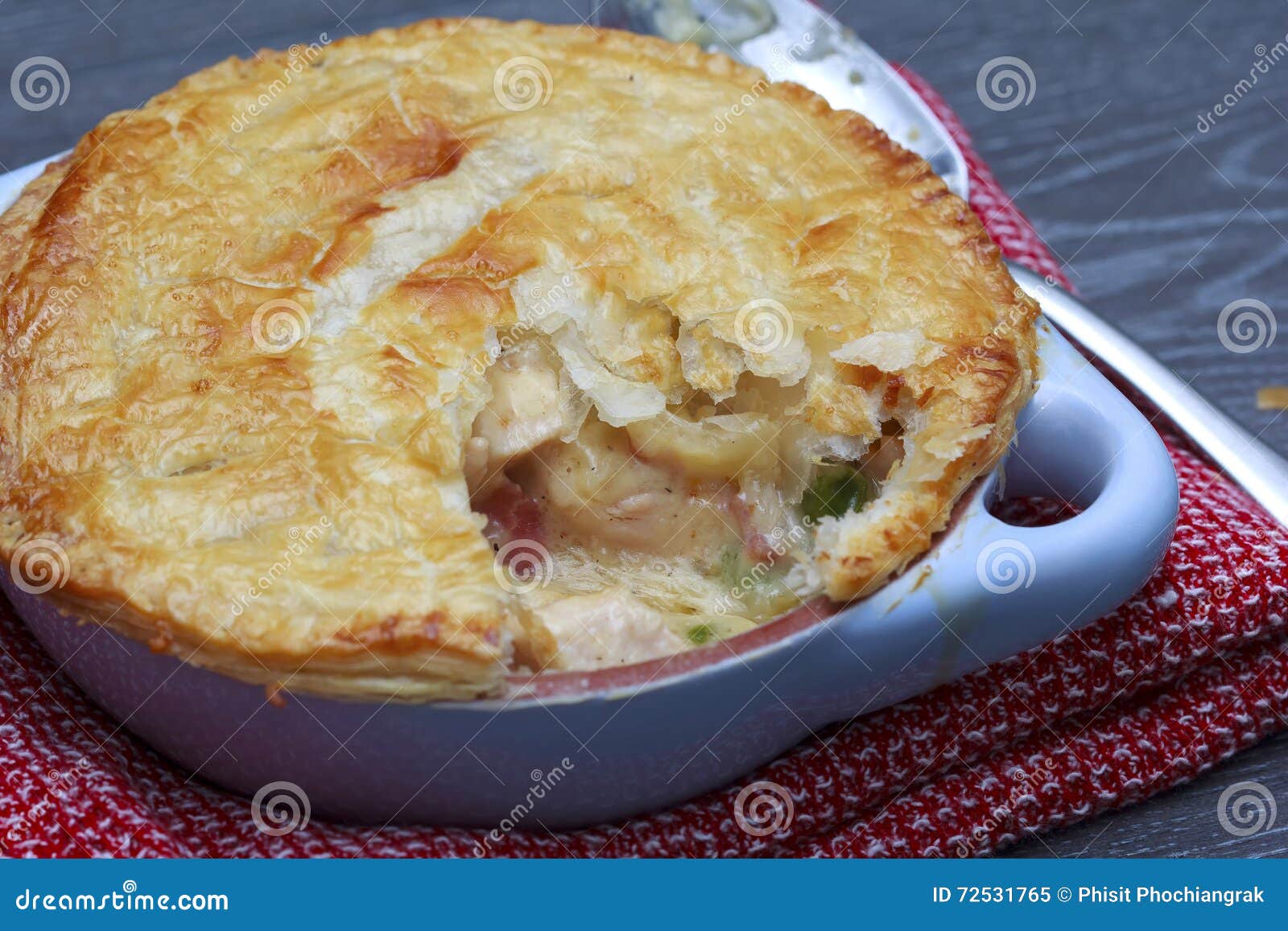 Chicken and Bacon Pot Pie with Cheese Stock Image Image of close