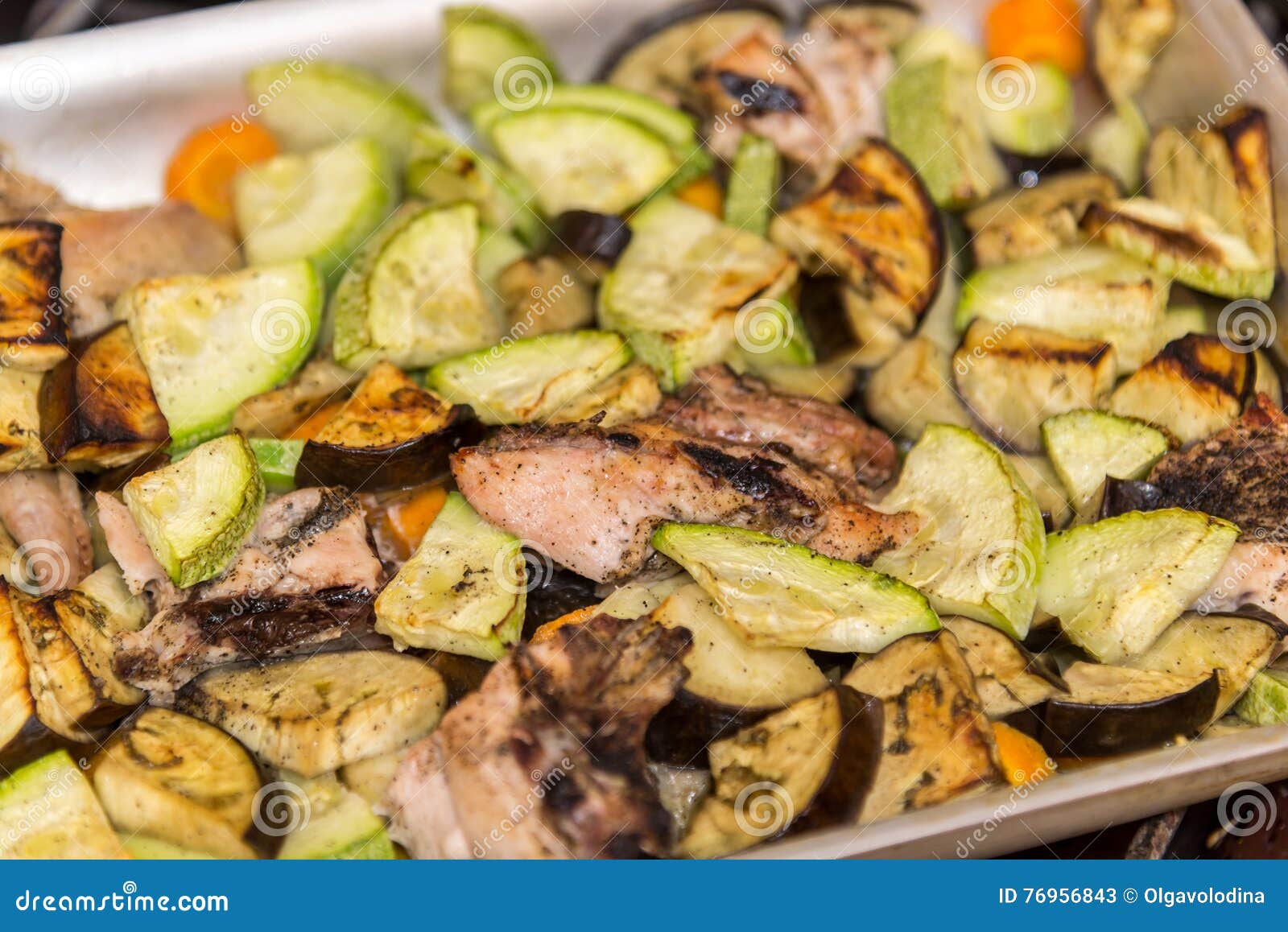 Chicken Baked in Oven with Eggplant and Zucchini Stock Image Image of