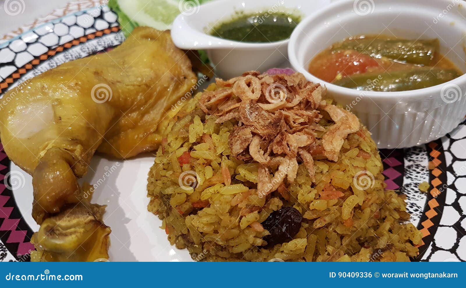 Chicken Biryani with Green Chutney Stock Photo Image of biryani