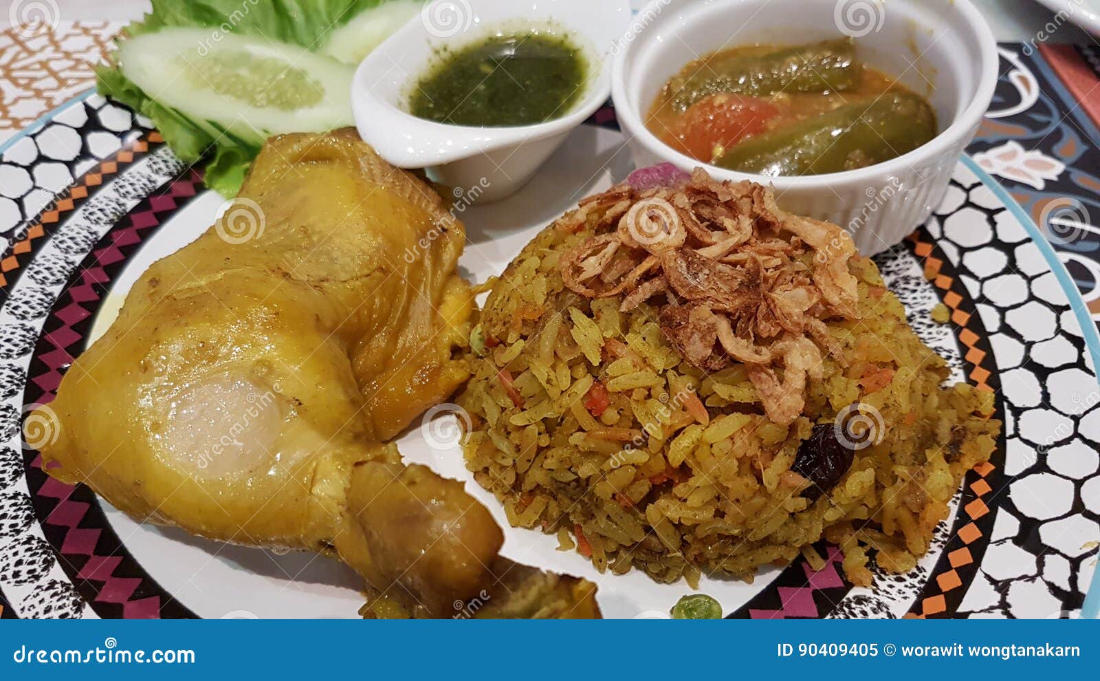 Chicken Biryani with Green Chutney Stock Image Image of cuisine