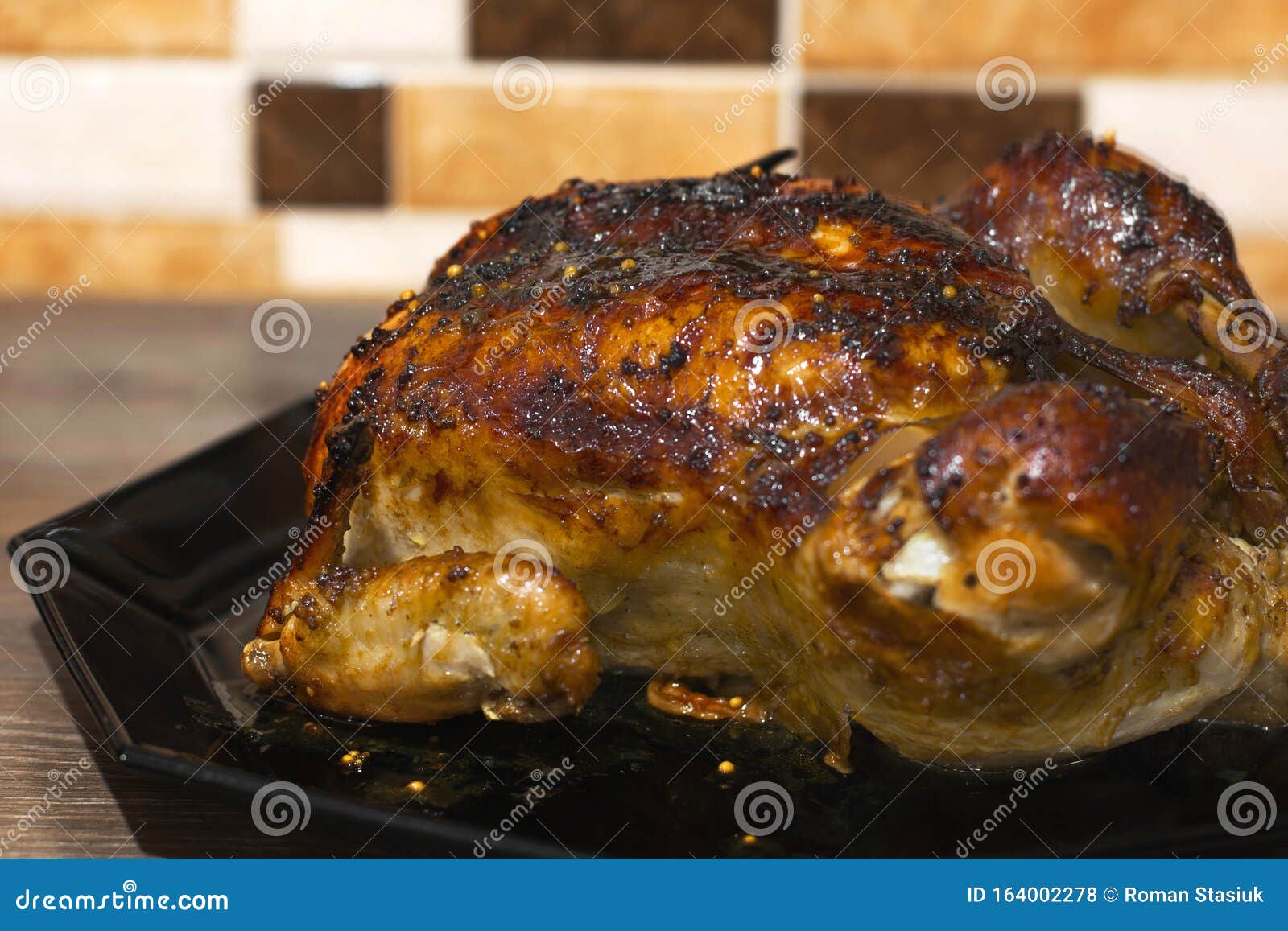 Chicken on a Black Plate. Thanksgiving Day Stock Photo - Image of ...