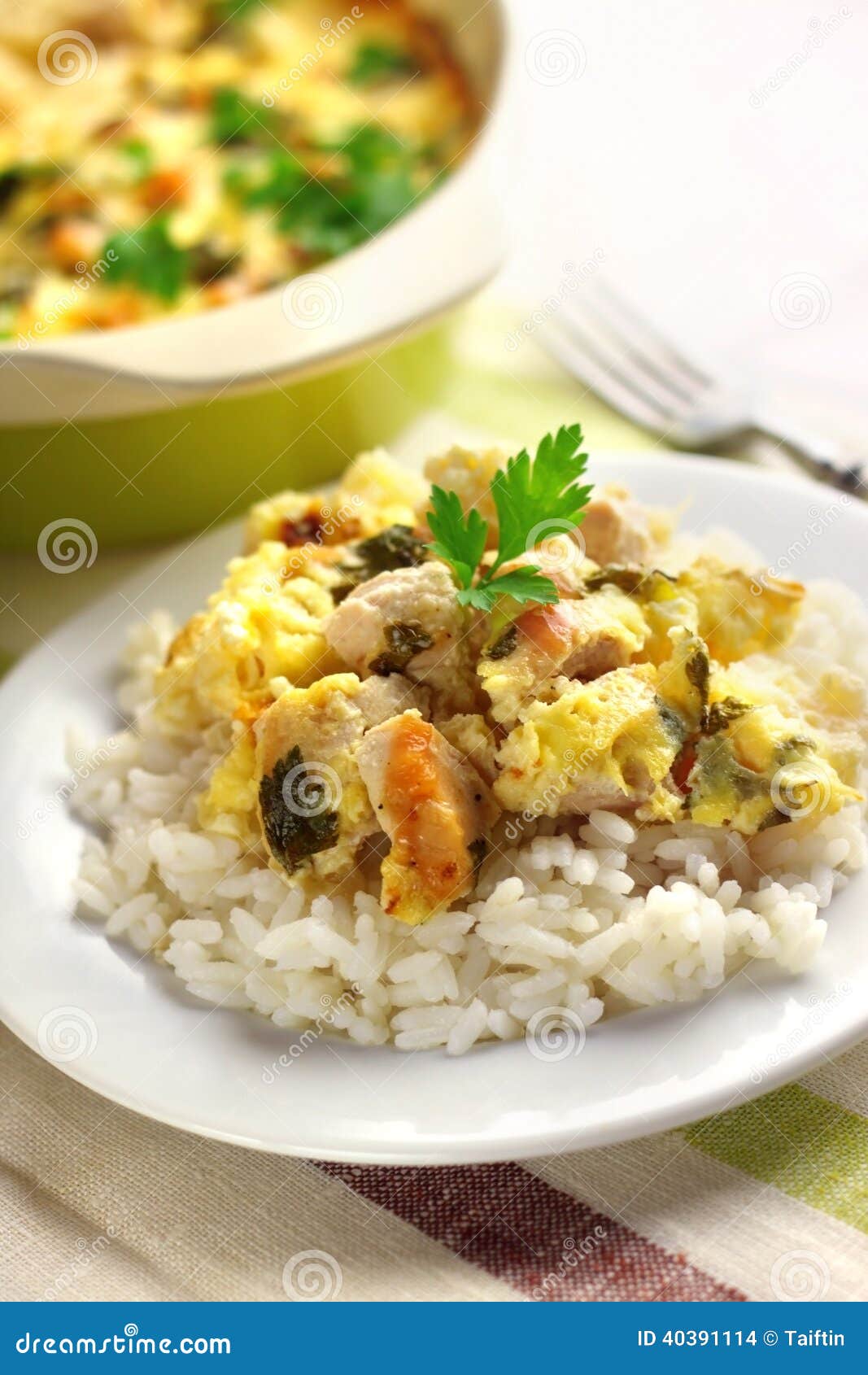 Chicken Breast and Cauliflower Casserole with Rice Stock Photo Image