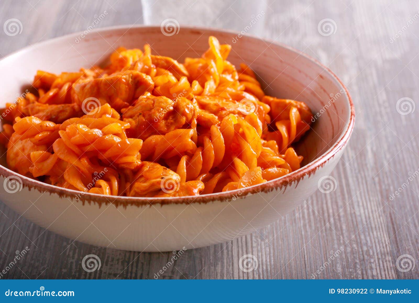 Chicken Breast and Pasta in Tomato Sauce, Served Stock Photo Image of