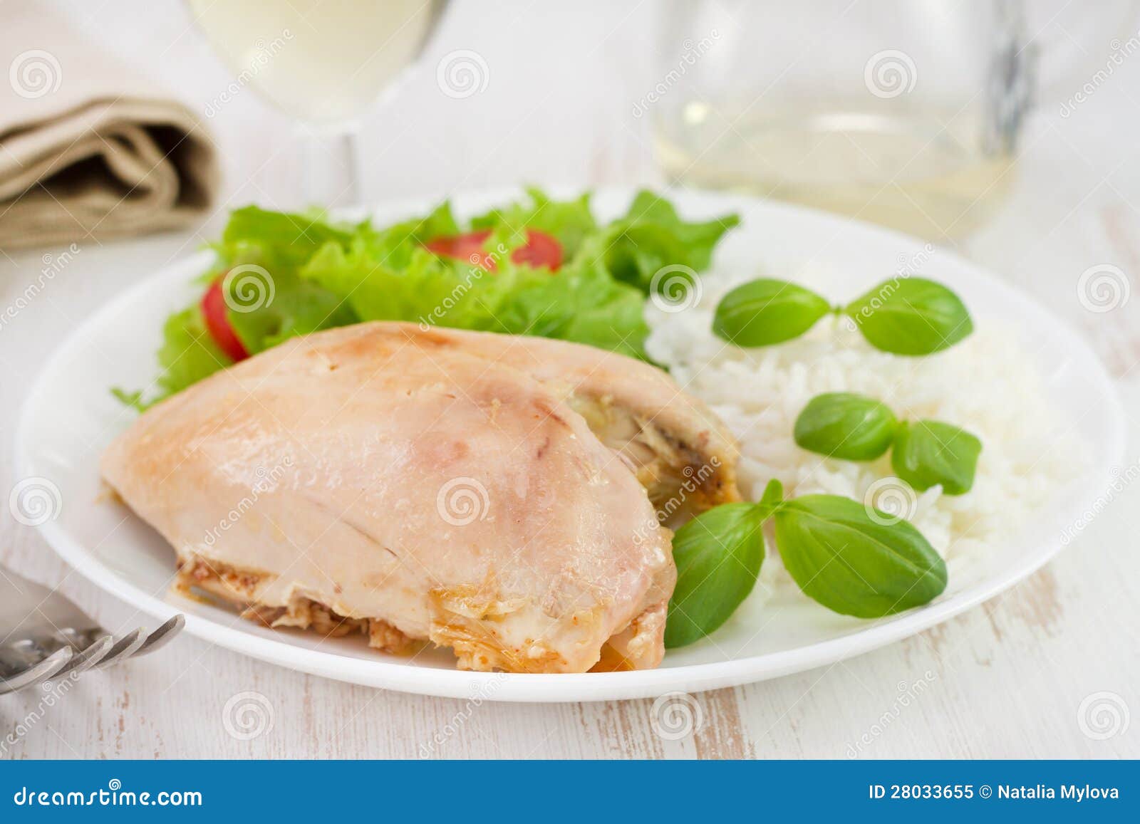 Chicken Breast with Rice and Salad Stock Image Image of chicken