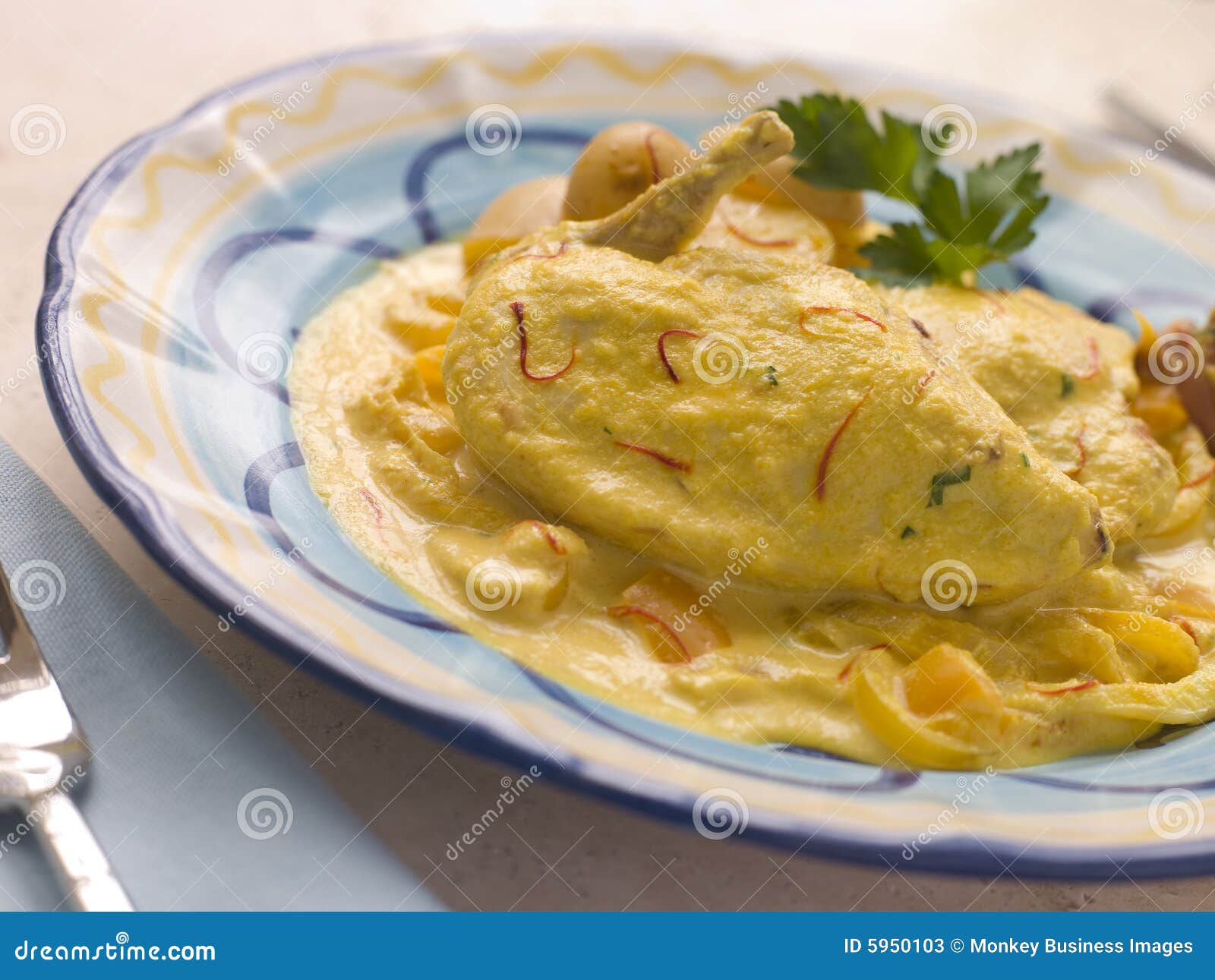 Chicken Breast with a Saffron and Almond Sauce Stock Image Image of