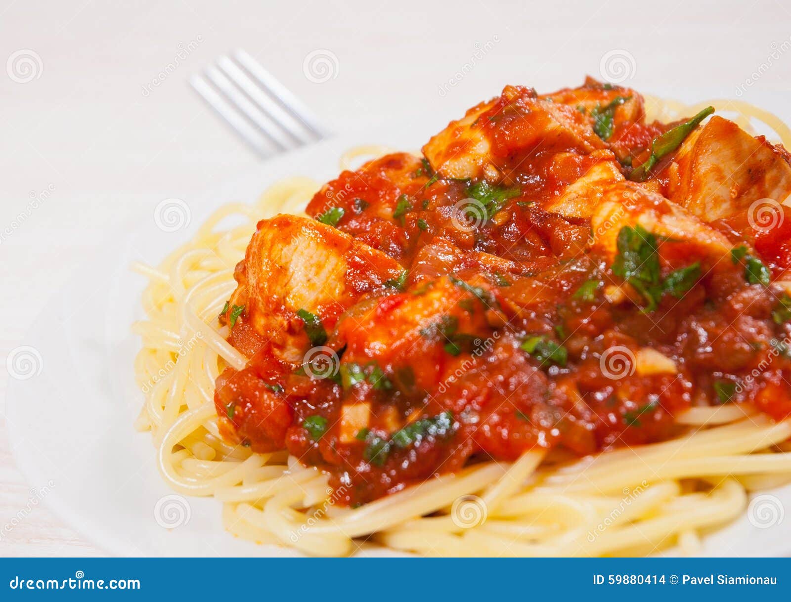 Chicken Breast in Tomato Sauce with Spaghetti Stock Photo - Image of