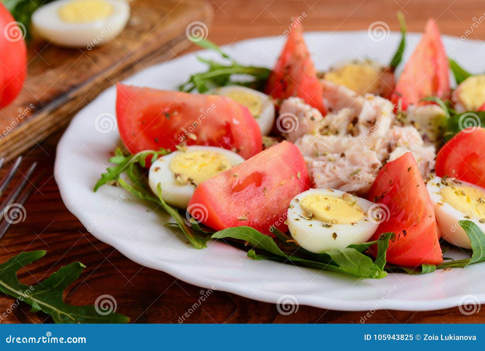 Chicken Breast Tomatoes Quail Eggs And Arugula Salad Healthy And Tasty Salad For Lunch Or Dinner Stock Image Image Of Dressing Cherry 105943825
