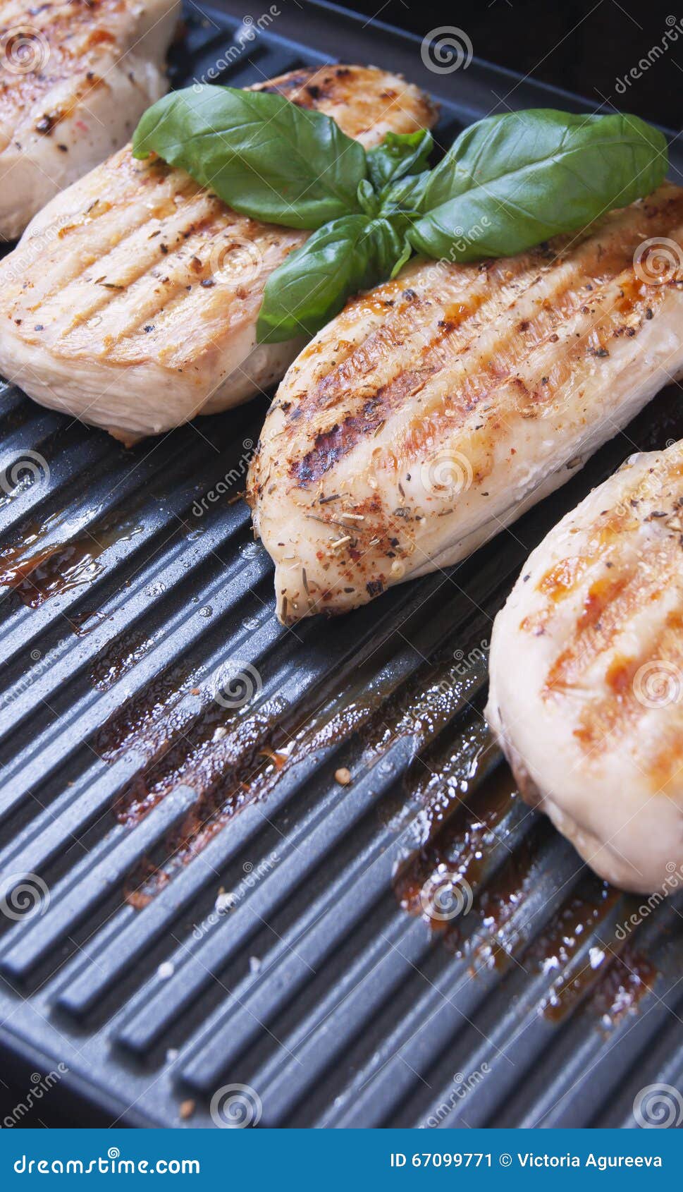 Chicken Breasts with Herbs Spices on the Grill, Selective Focus Stock